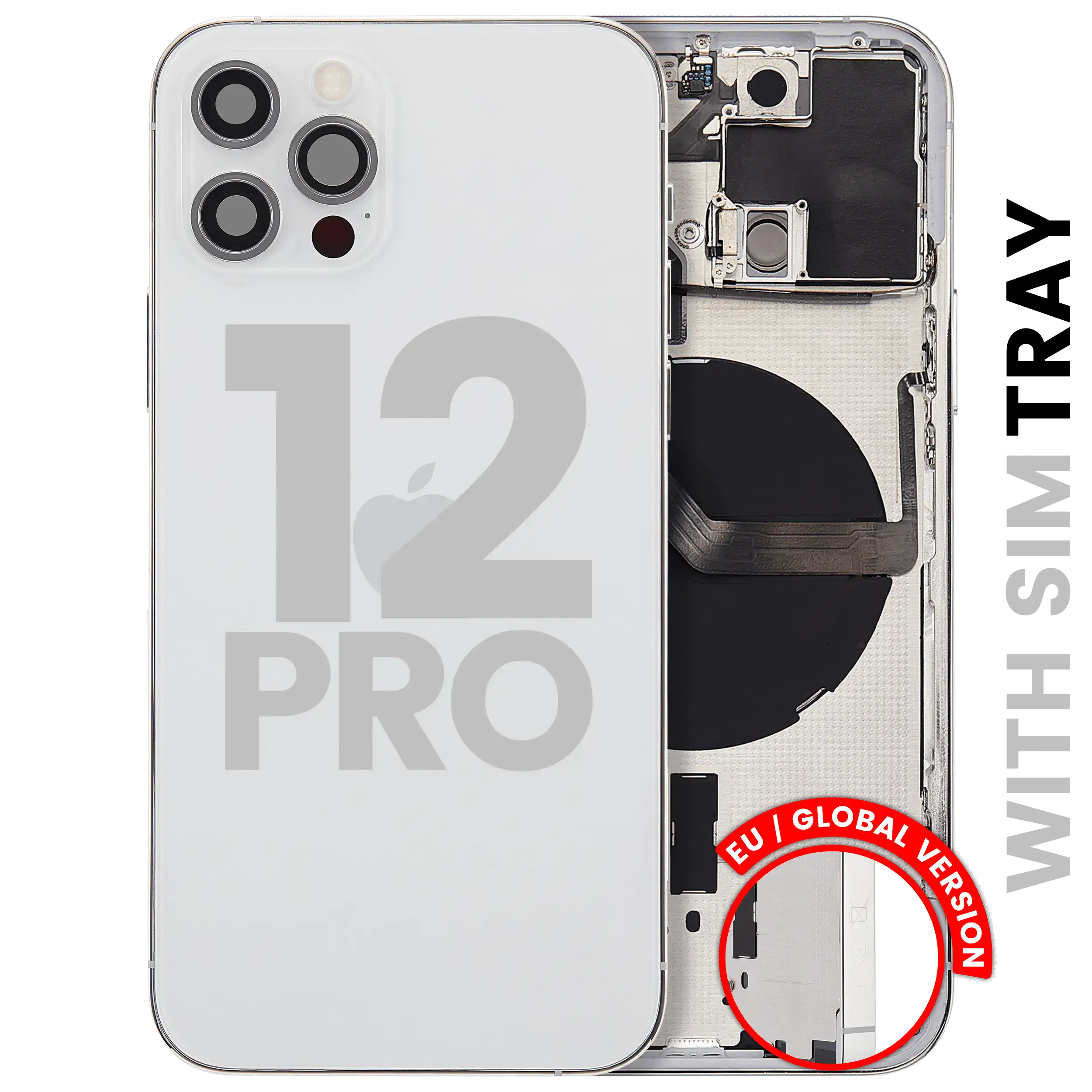 Back Housing W/ Small Parts For iPhone 12 Pro (EU / Global Version) (Used OEM Pull: Grade A) (Silver)