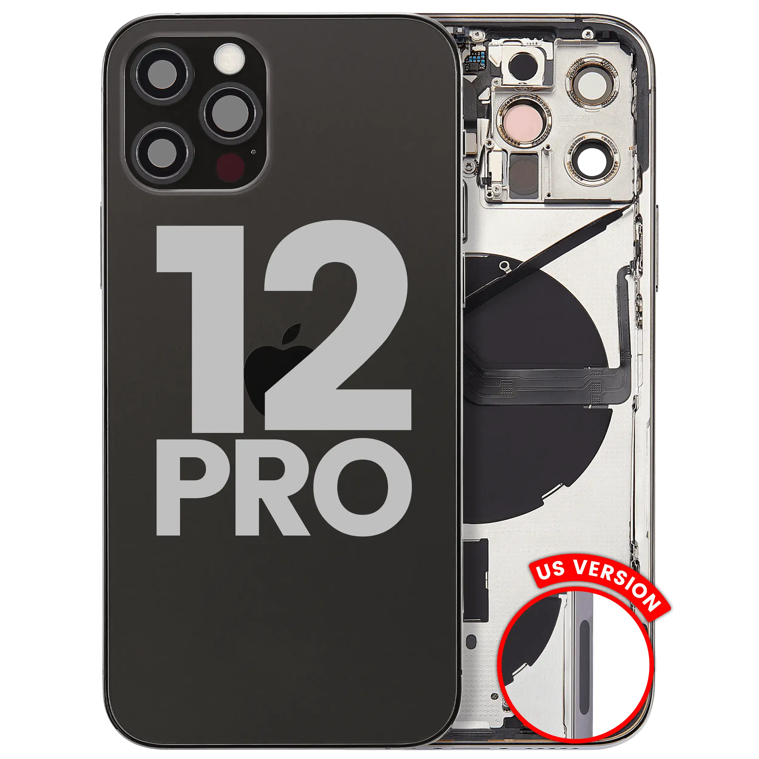 Back Housing W/ Small Parts For iPhone 12 Pro (US Version) (Used OEM Pull: Grade B) (Graphite)