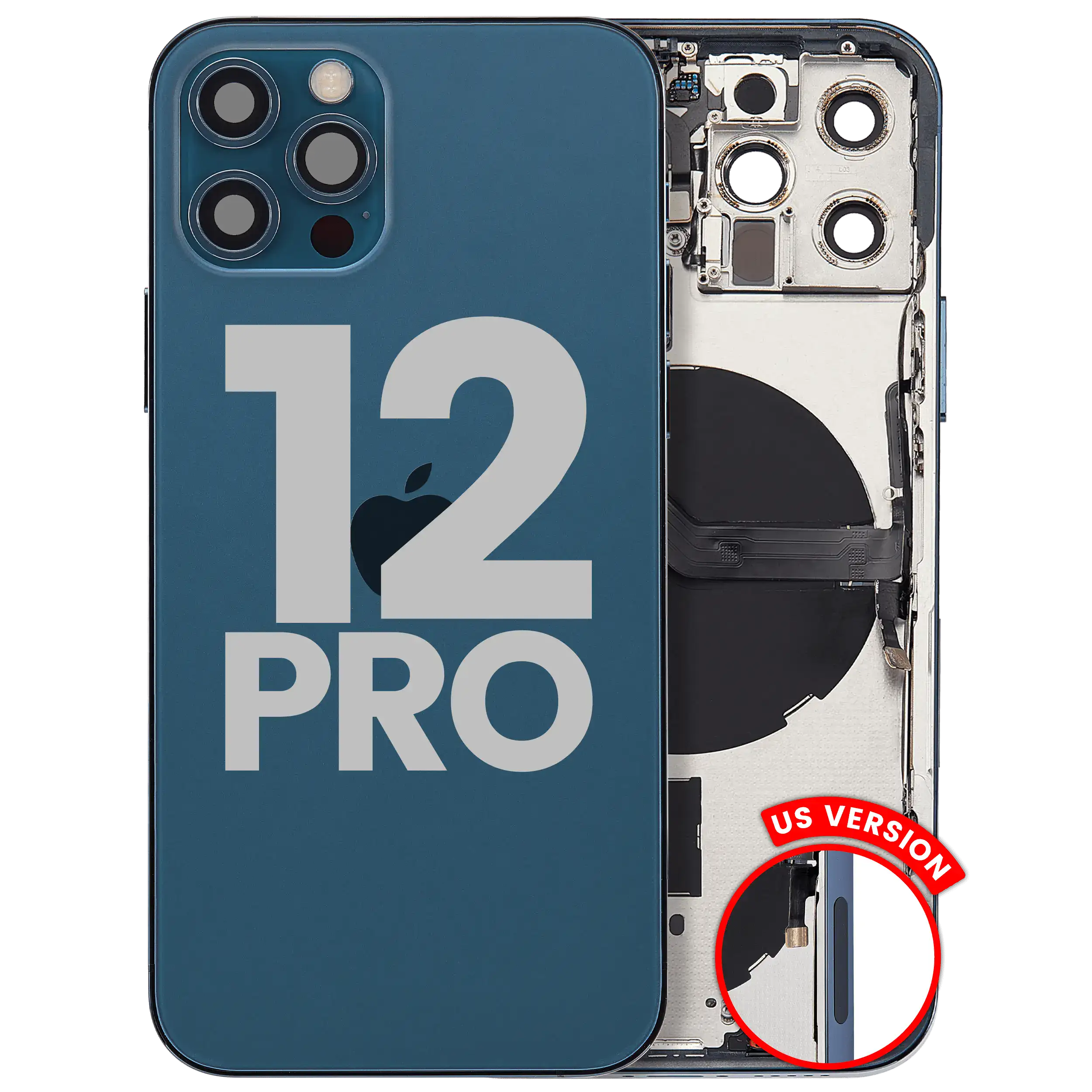 Back Housing W/ Small Parts For iPhone 12 Pro (US Version) (Used OEM Pull: Grade B) (Pacific Blue)
