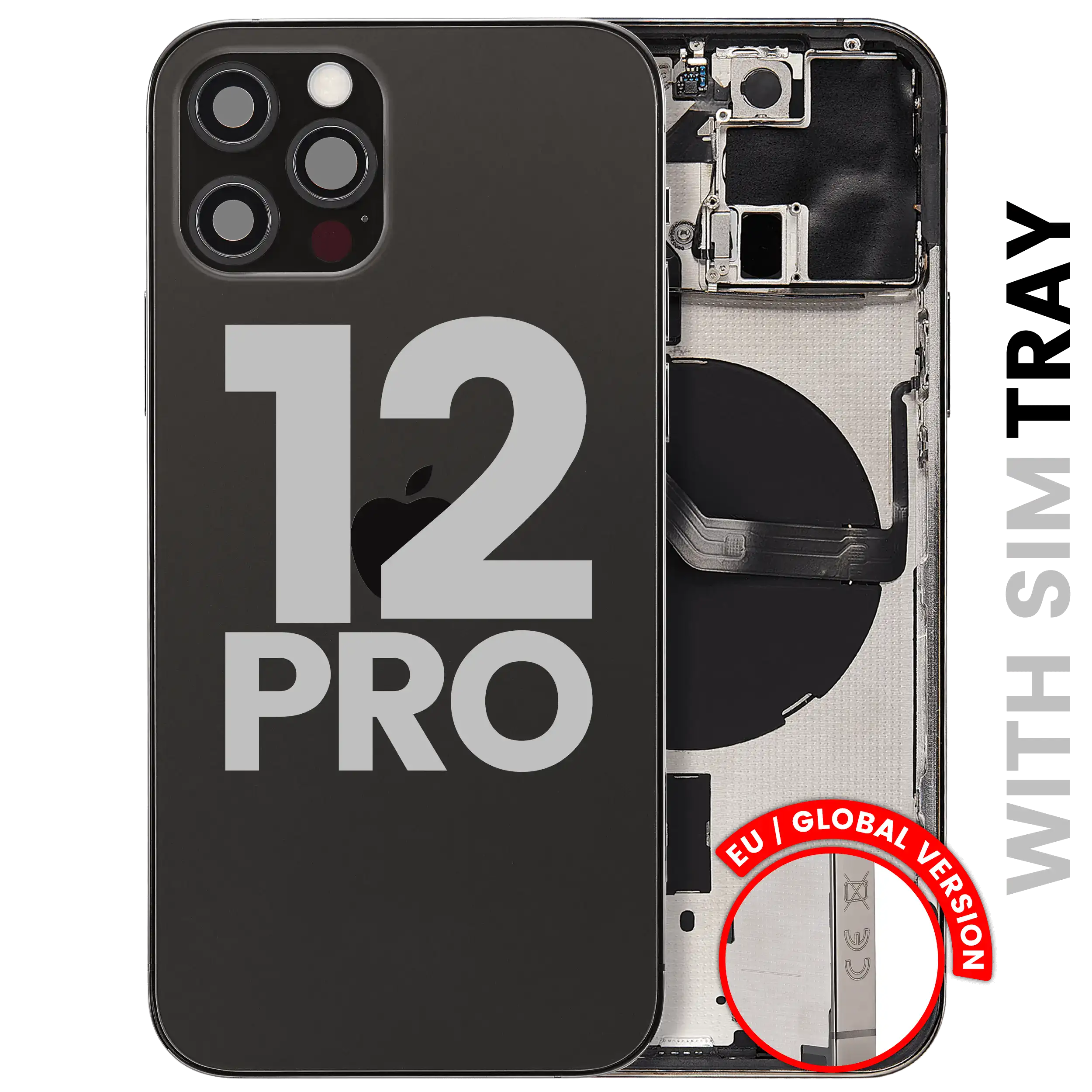 Back Housing W/ Small Parts For iPhone 12 Pro (EU / Global Version) (Used OEM Pull: Grade B) (Graphite)