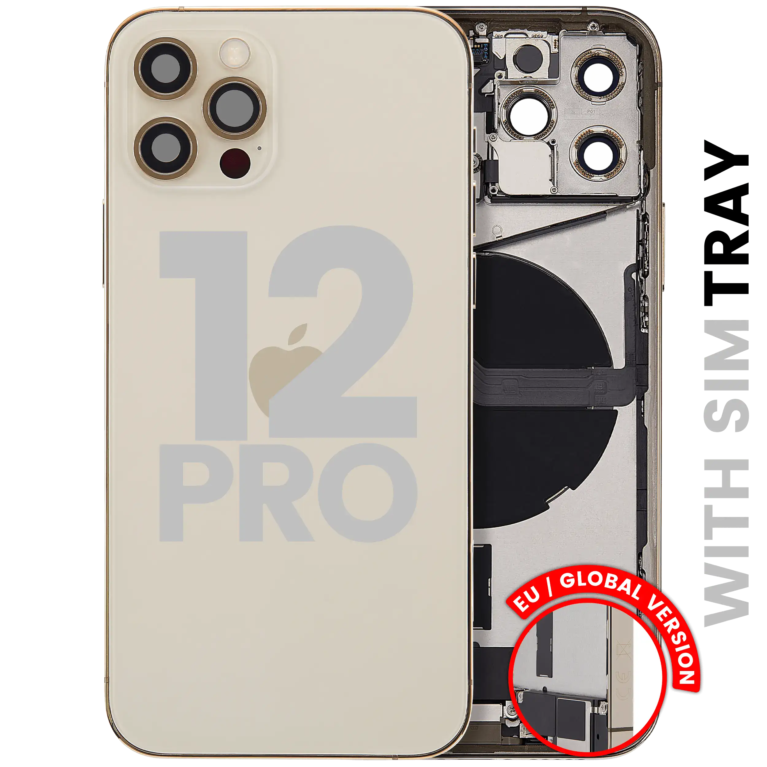 Back Housing W/ Charging Port Flex & Small Parts For iPhone 12 Pro (EU / Global Version) (Used OEM Pull: Grade A) (Gold)