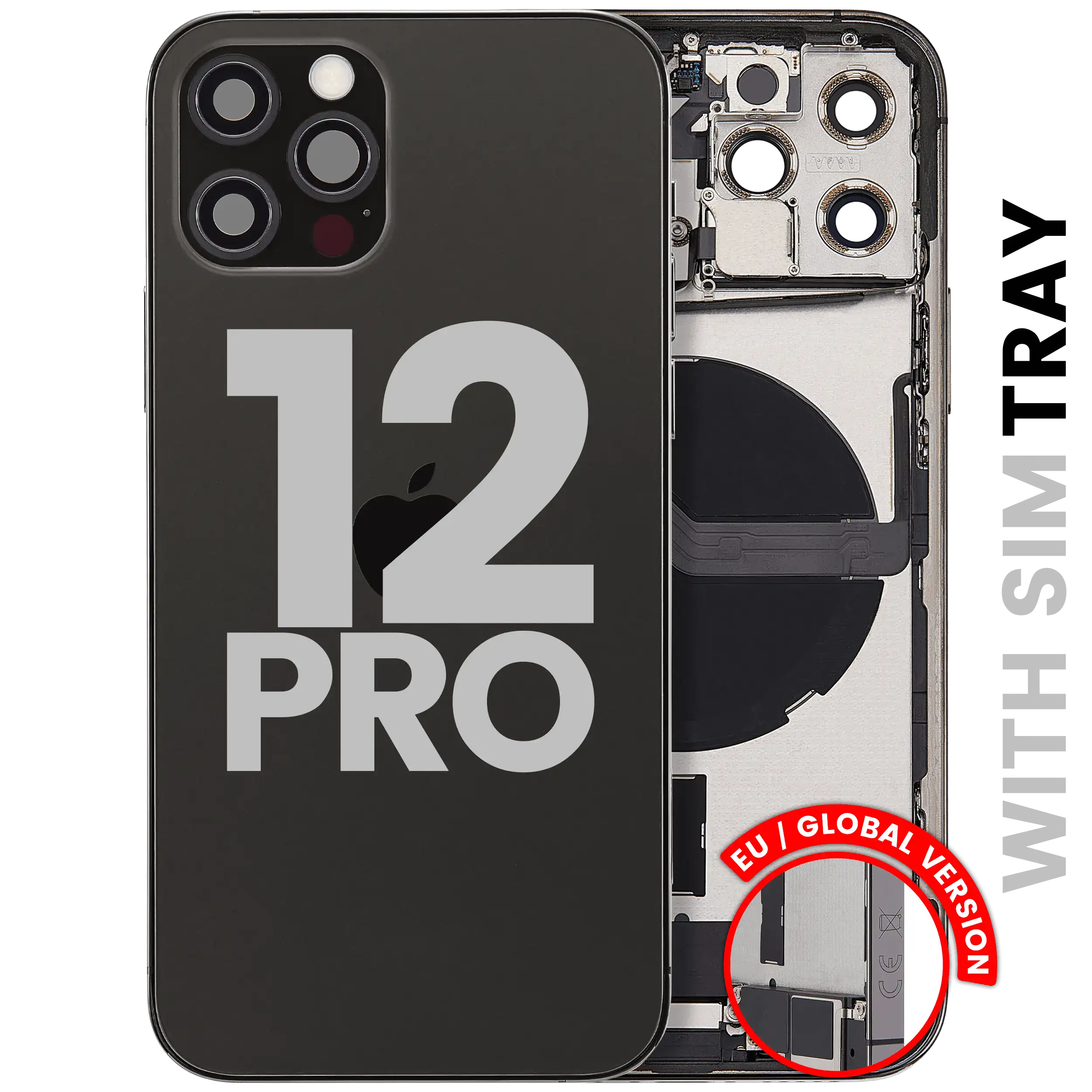 Back Housing W/ Charging Port Flex & Small Parts For iPhone 12 Pro (EU / Global Version) (Used OEM Pull: Grade A) (Graphite)