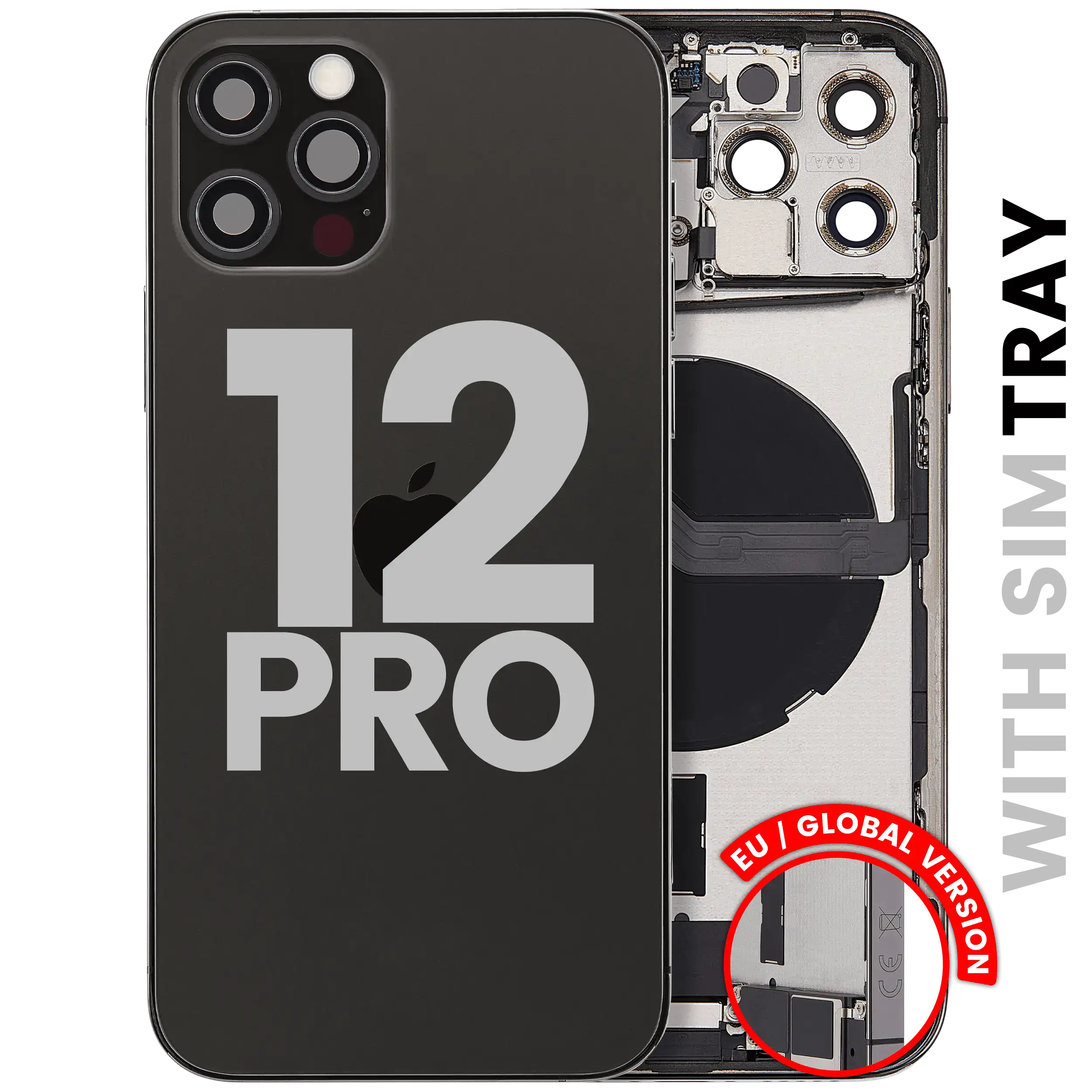 Back Housing W/ Charging Port Flex & Small Parts For iPhone 12 Pro (EU / Global Version) (Used OEM Pull: Grade B) (Graphite)