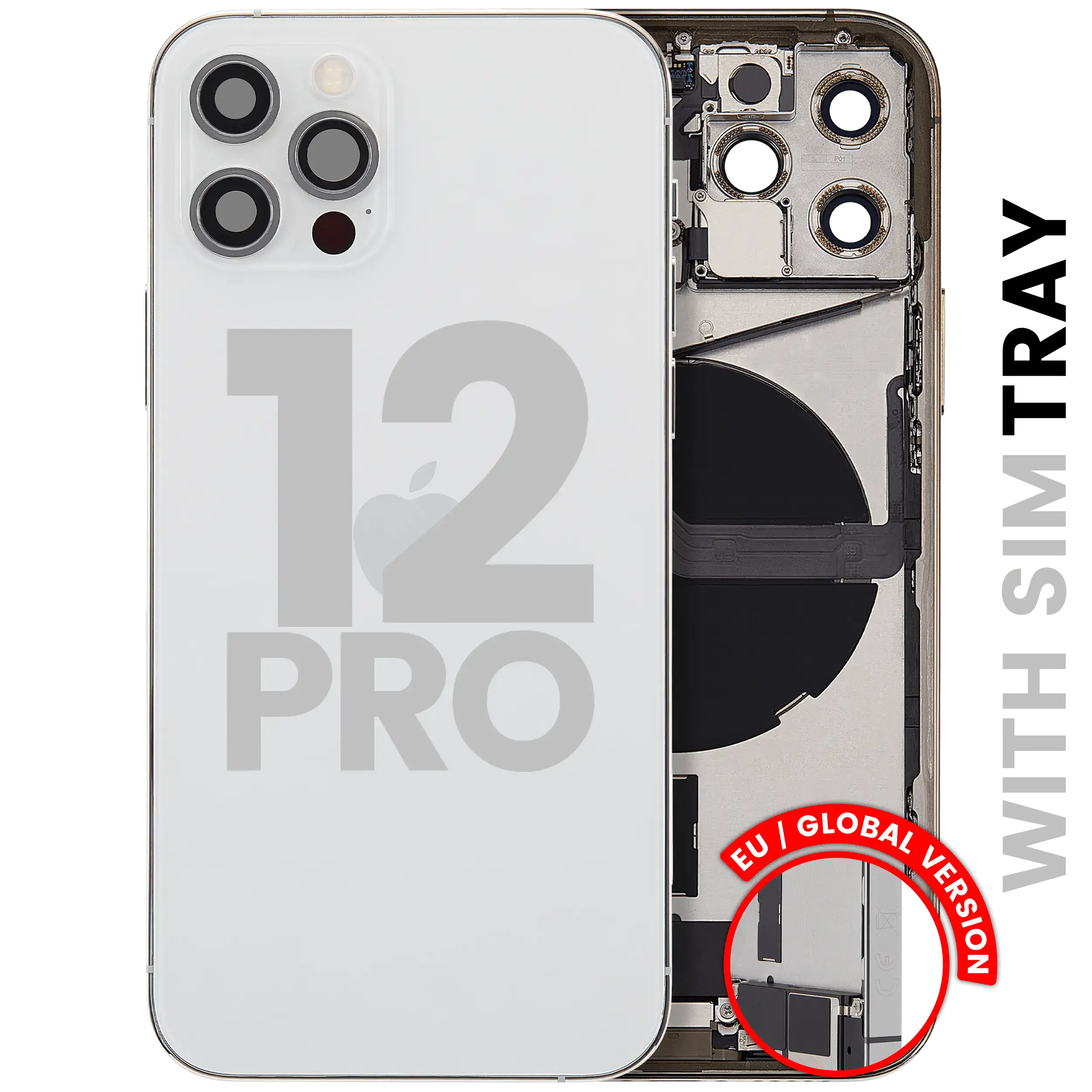 Back Housing W/ Charging Port Flex & Small Parts For iPhone 12 Pro (EU / Global Version) (Used OEM Pull: Grade B) (Silver)