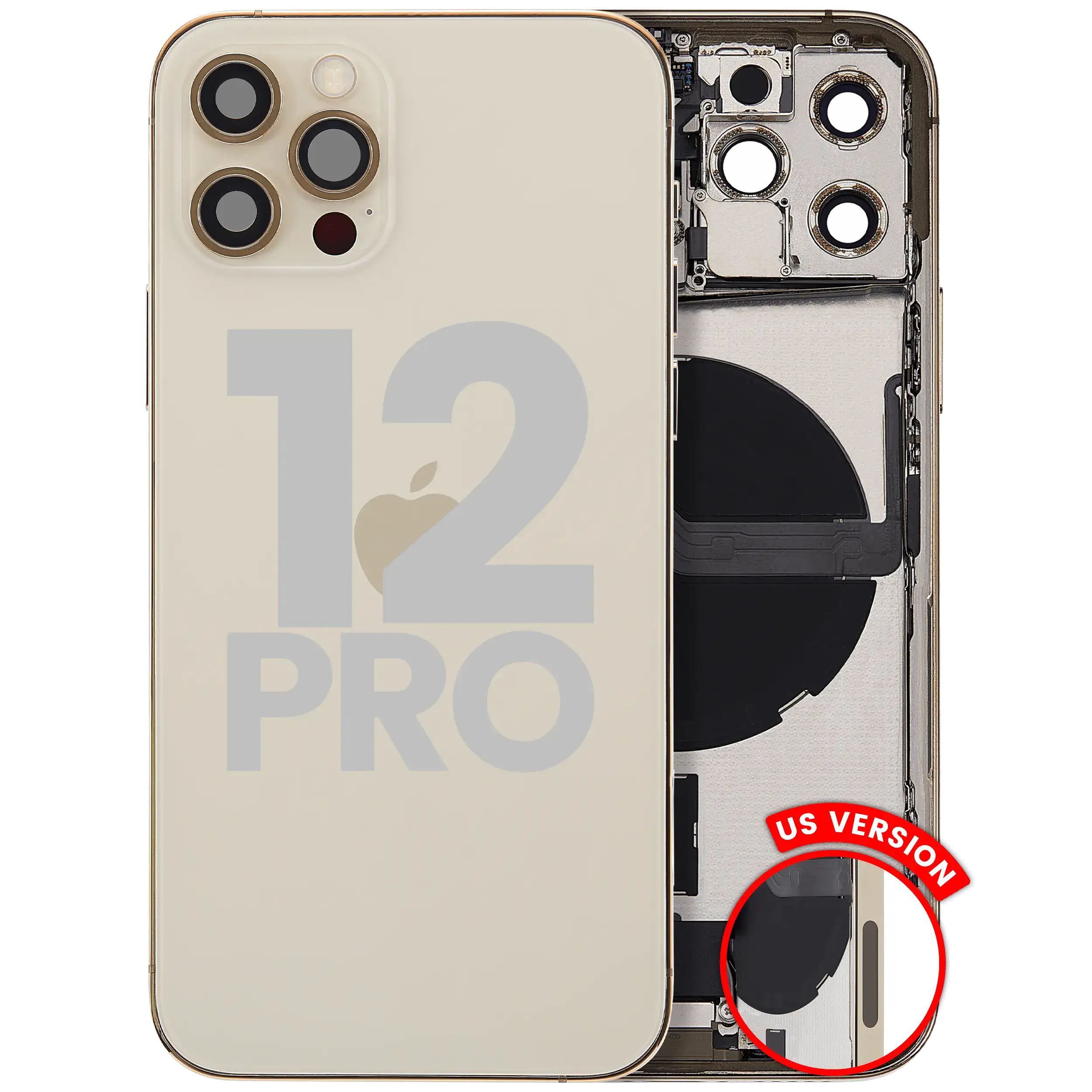 Back Housing W/ Charging Port Flex & Small Parts For iPhone 12 Pro (US Version) (Used OEM Pull: Grade A) (Gold)