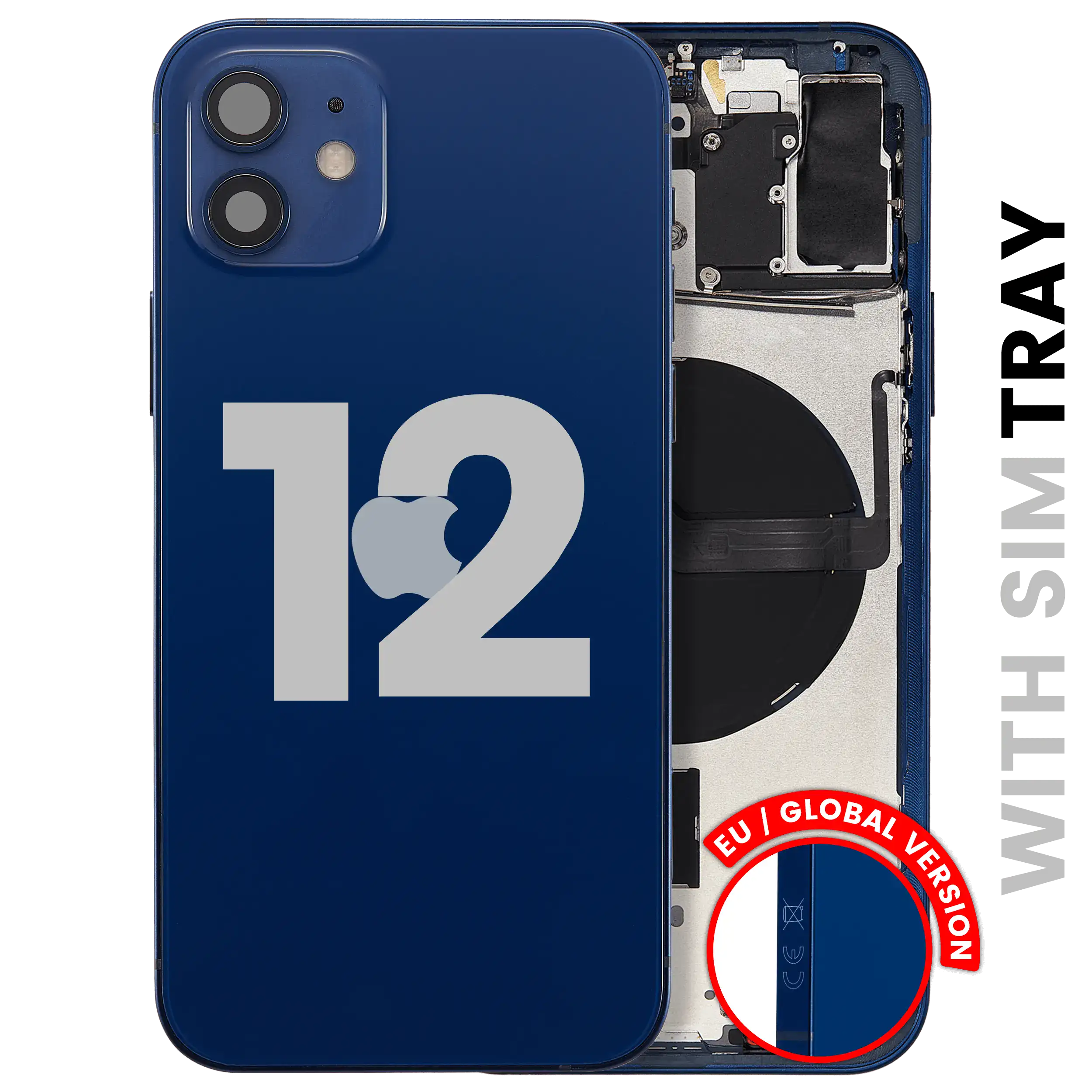 Back Housing W/ Small Parts For iPhone 12 (EU / Global Version) (Used OEM Pull: Grade B) (Blue)
