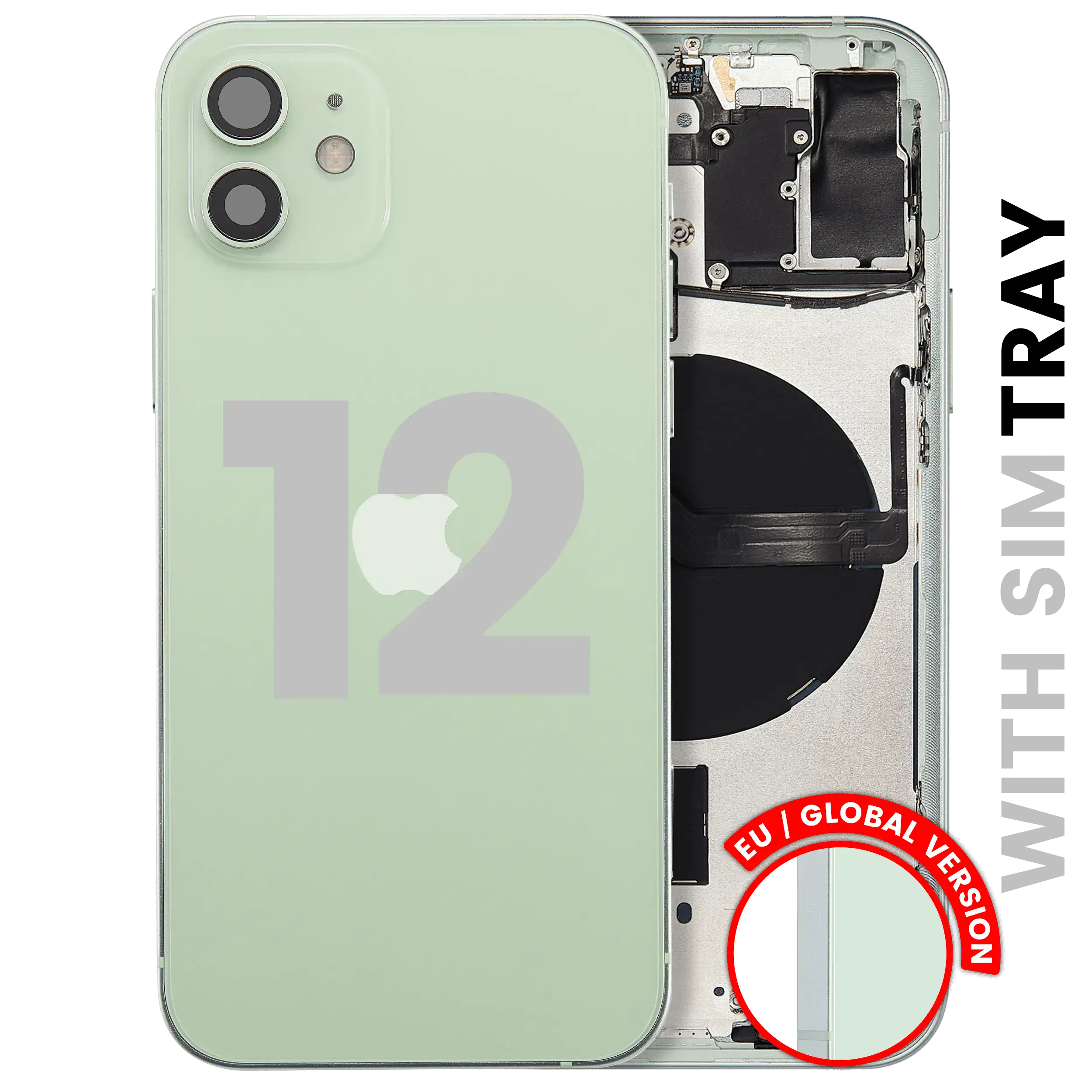 Back Housing W/ Small Parts For iPhone 12 (EU / Global Version) (Used OEM Pull: Grade A) (Green)