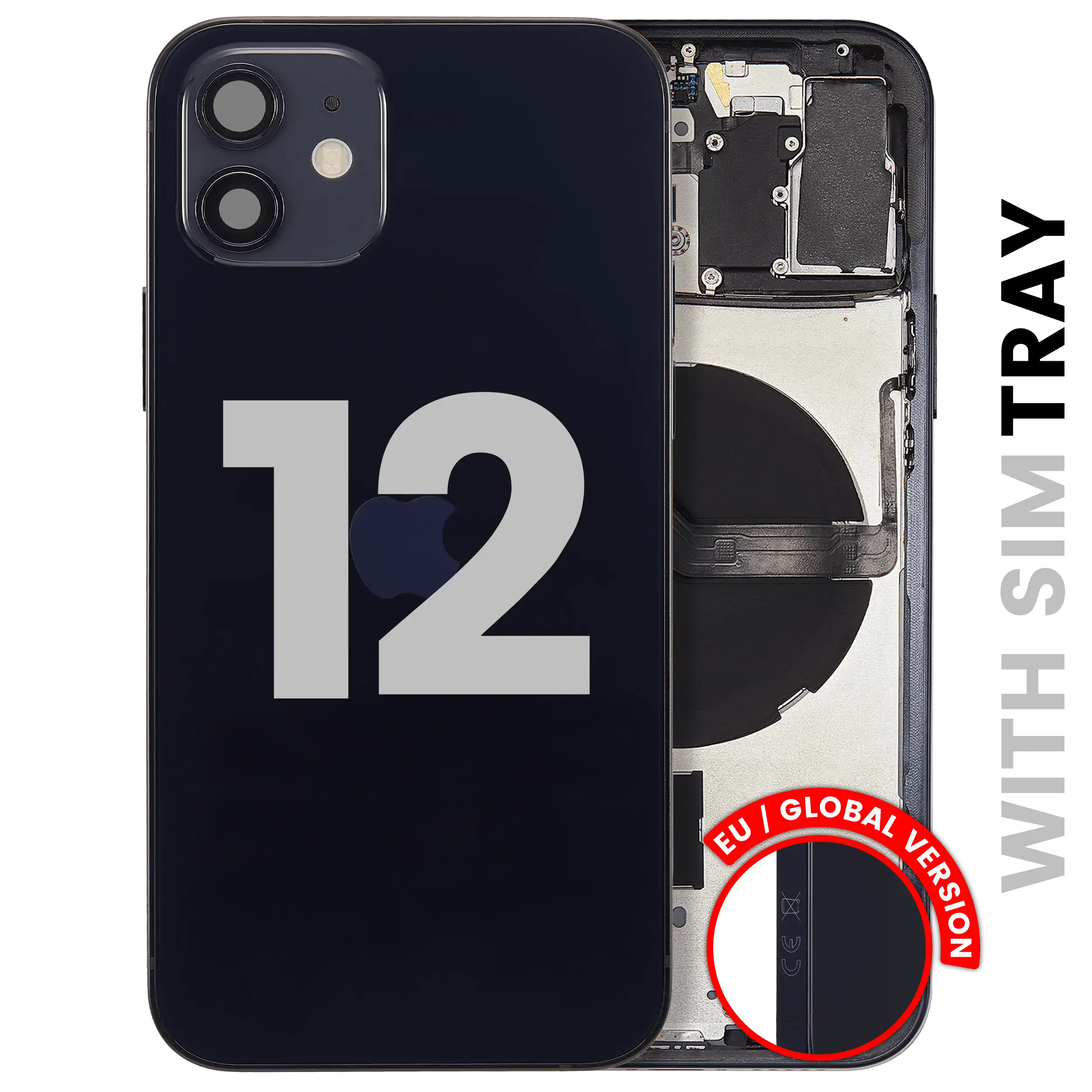 Back Housing W/ Small Parts For iPhone 12 (EU / Global Version) (Used OEM Pull: Grade A) (Black)