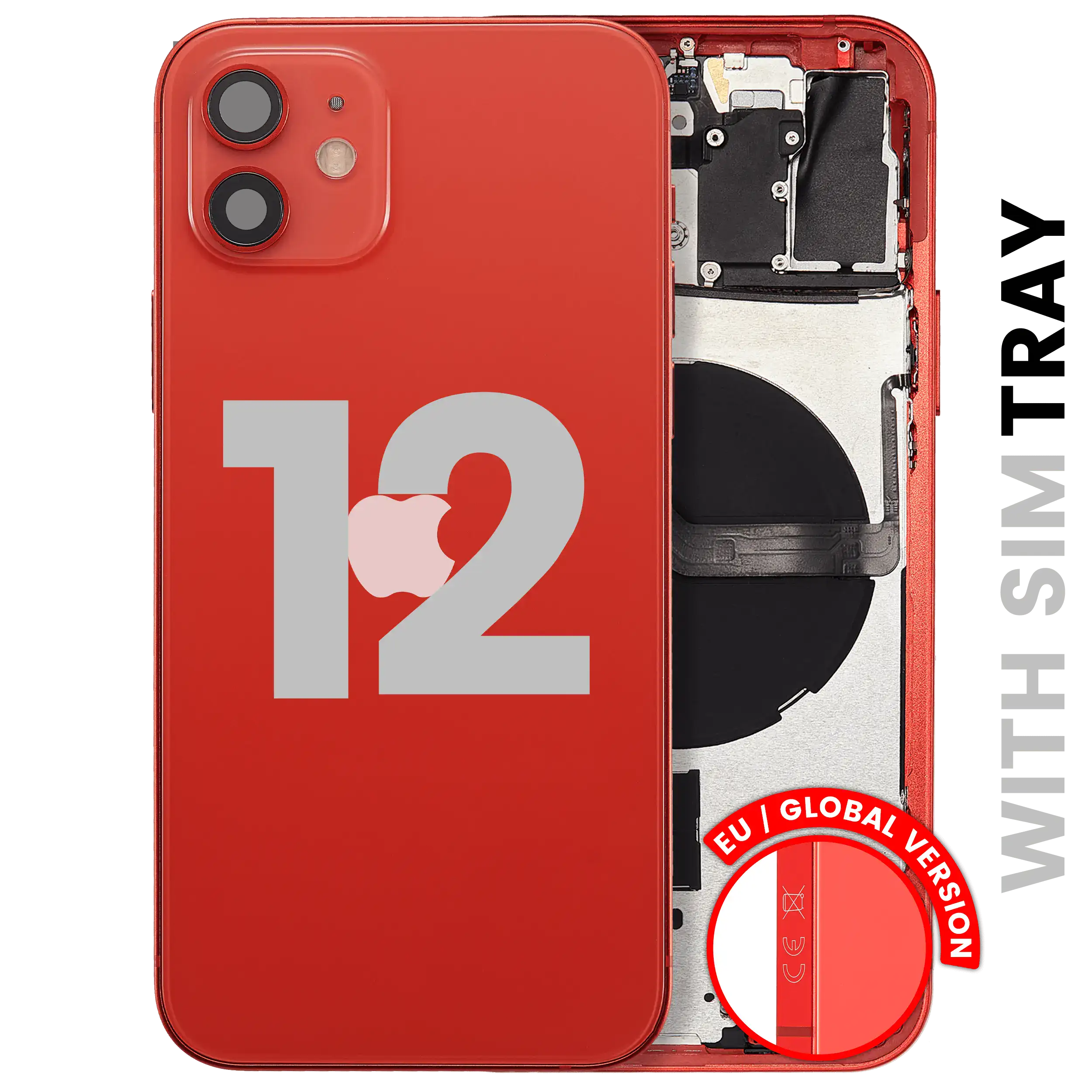 Back Housing W/ Small Parts For iPhone 12 (EU / Global Version) (Used OEM Pull: Grade A) (Red)