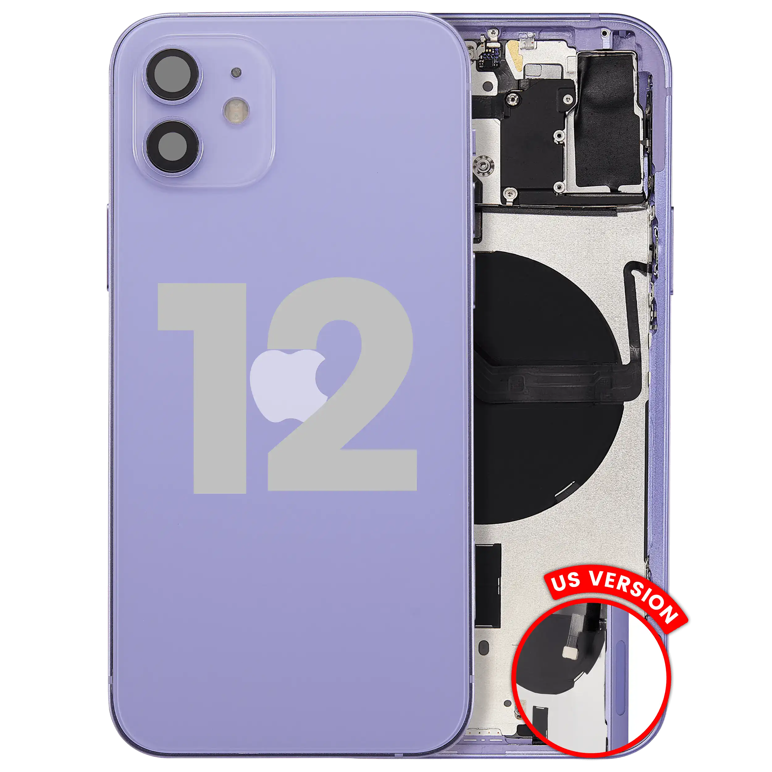 Back Housing W/ Small Parts For iPhone 12 (US Version) (Used OEM Pull: Grade A) (Purple)