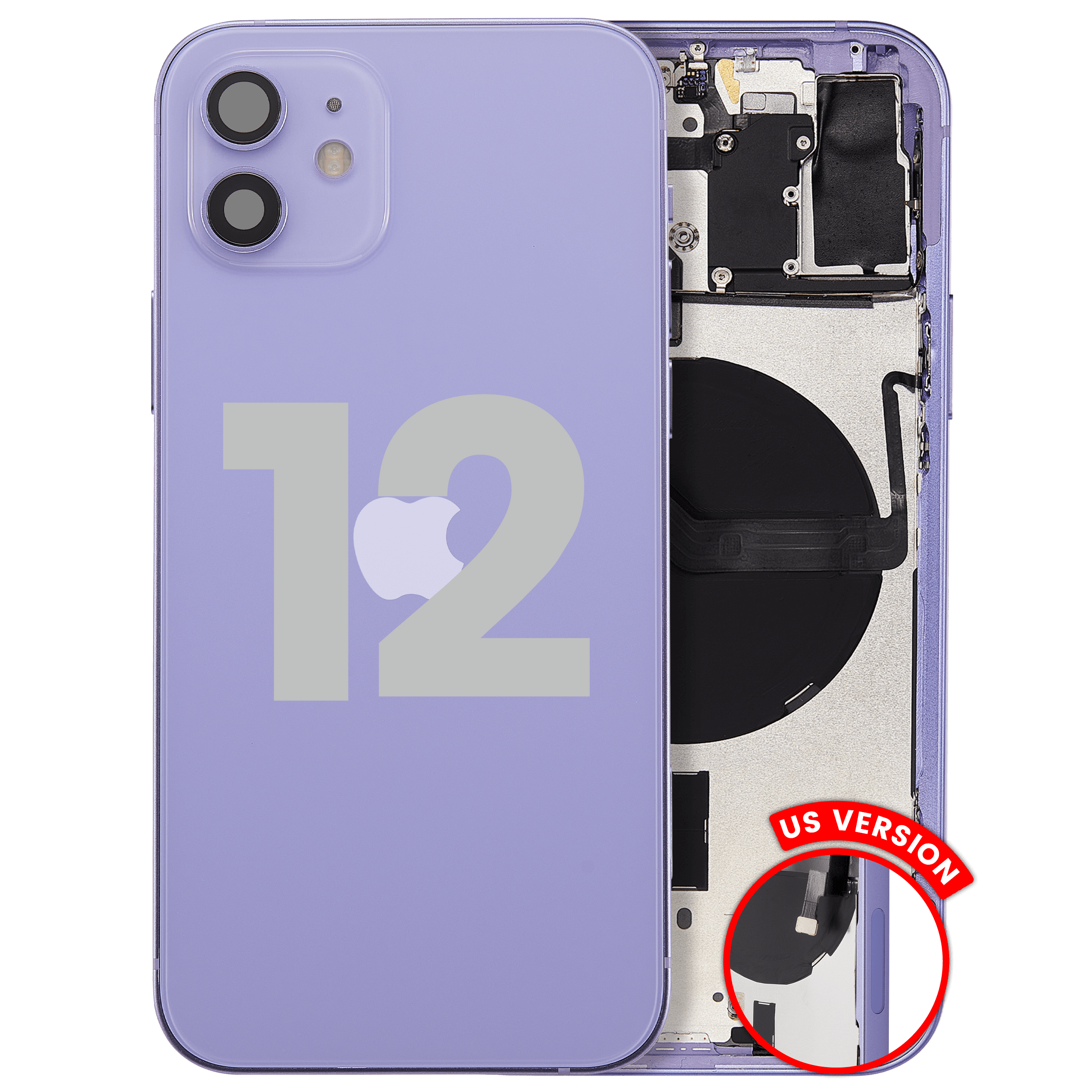 Back Housing W/ Small Parts For iPhone 12 (US Version) (Used OEM Pull: Grade B) (Purple)