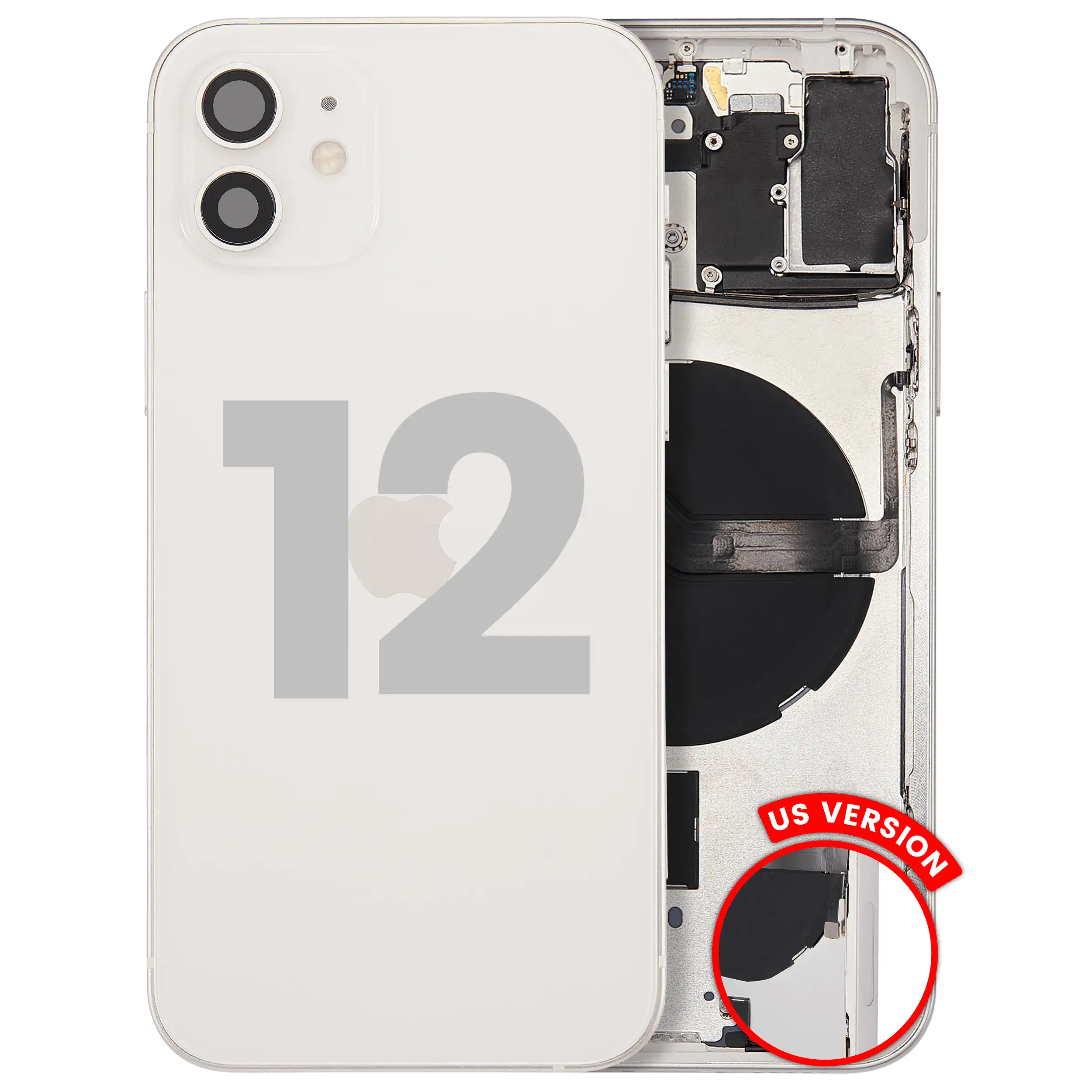 Back Housing W/ Small Parts For iPhone 12 (US Version) (Used OEM Pull: Grade A) (White)