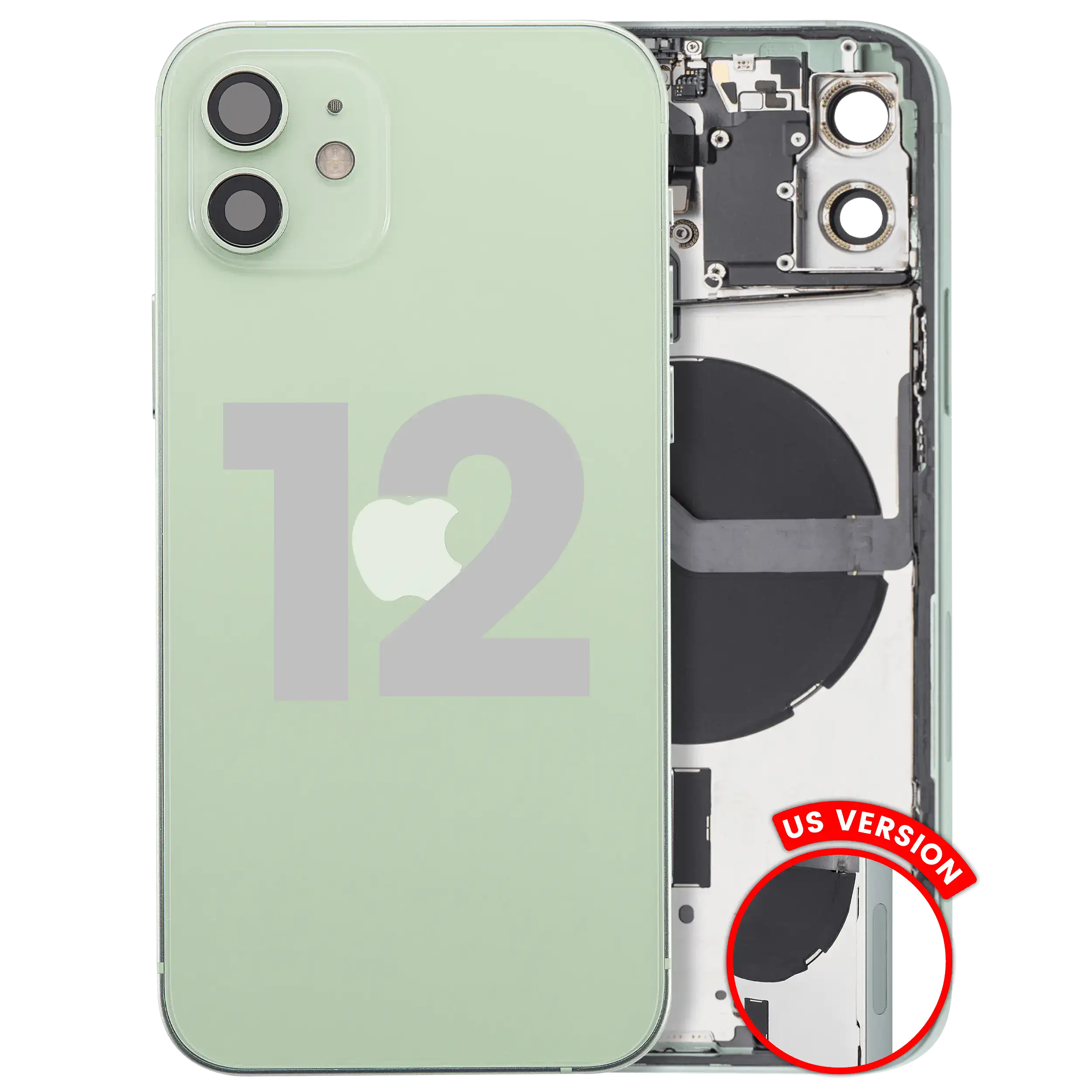 Back Housing W/ Small Parts For iPhone 12 (US Version) (Used OEM Pull: Grade B) (Green)
