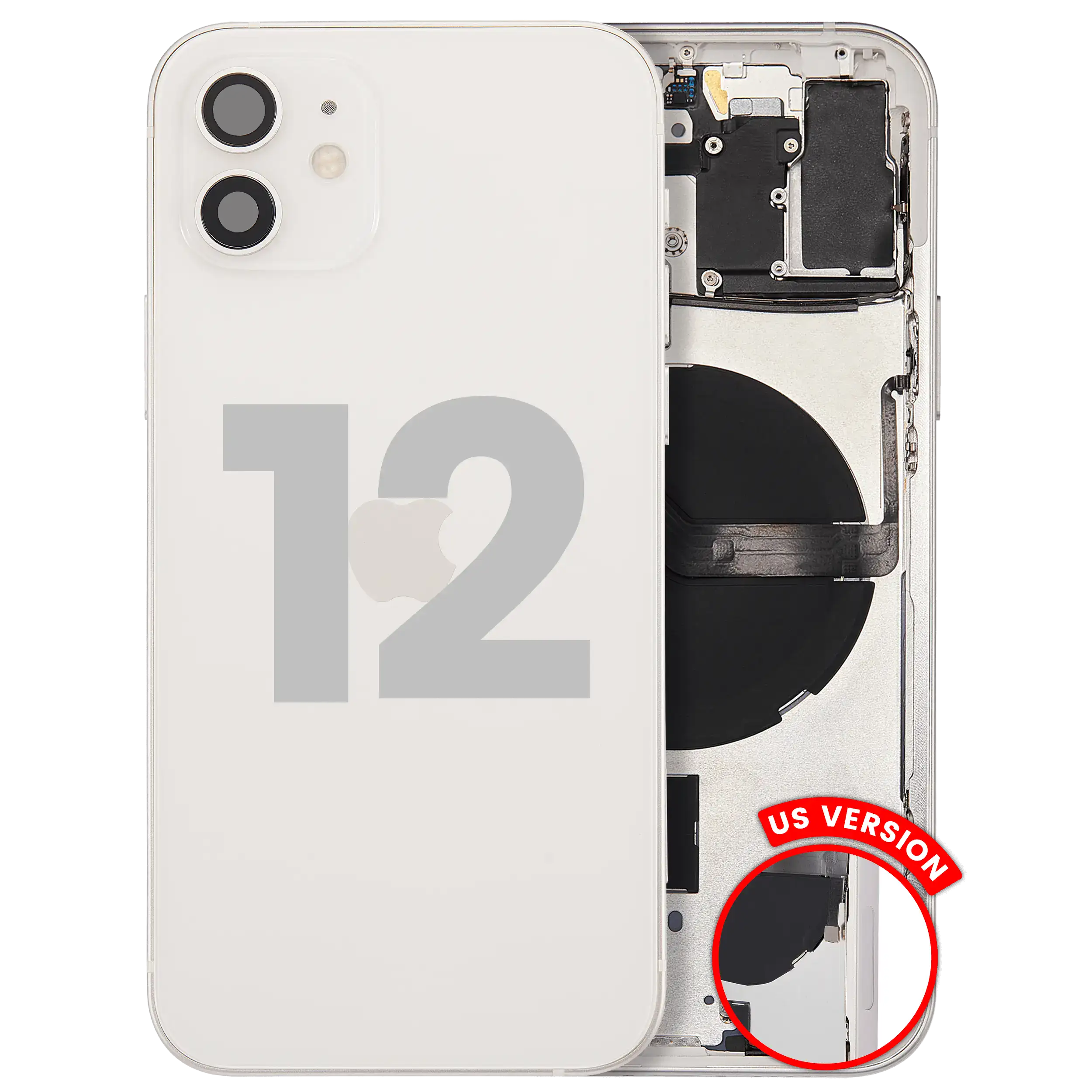 Back Housing W/ Small Parts For iPhone 12 (US Version) (Used OEM Pull: Grade C) (White)