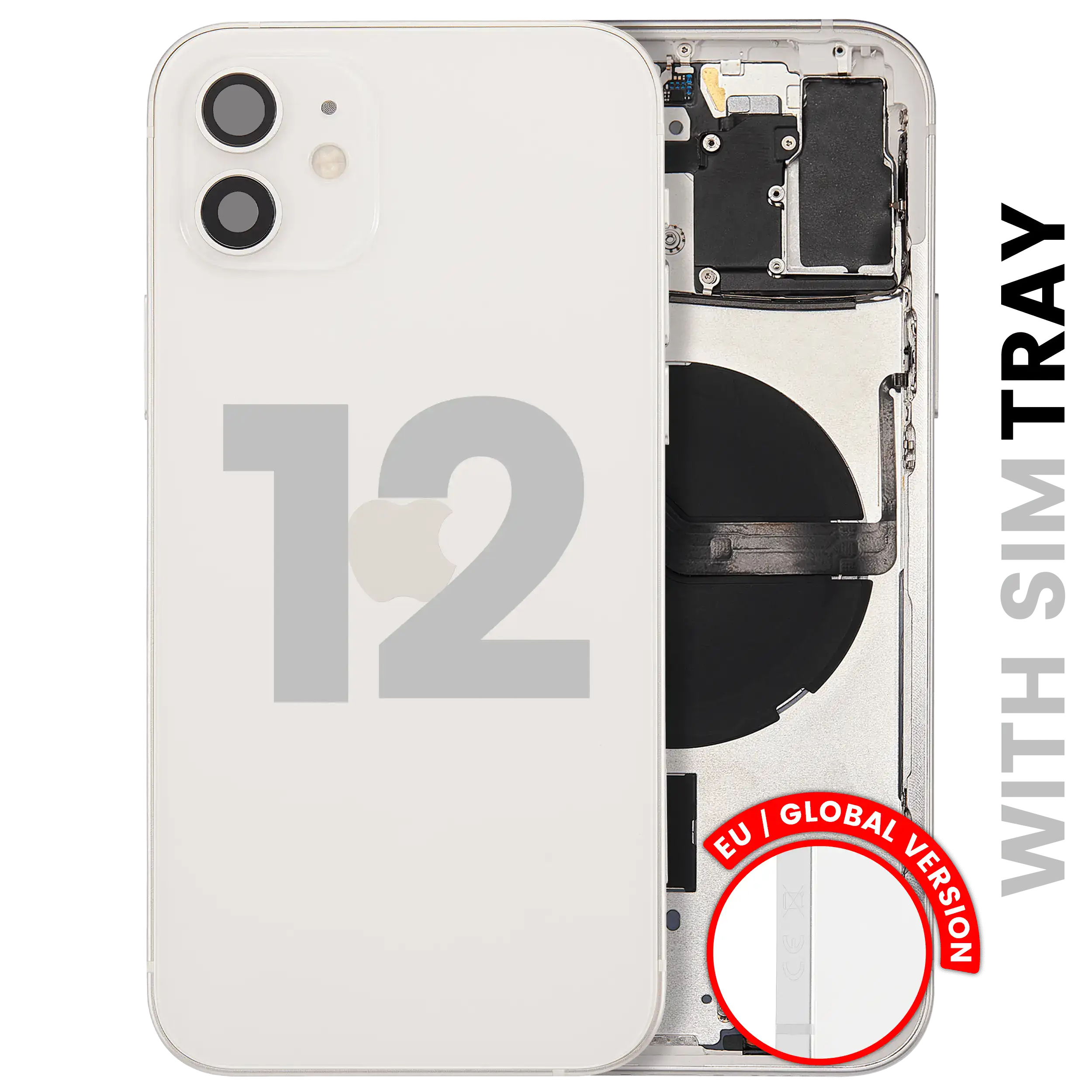 Back Housing W/ Small Parts For iPhone 12 (EU / Global Version) (Used OEM Pull: Grade C) (White)