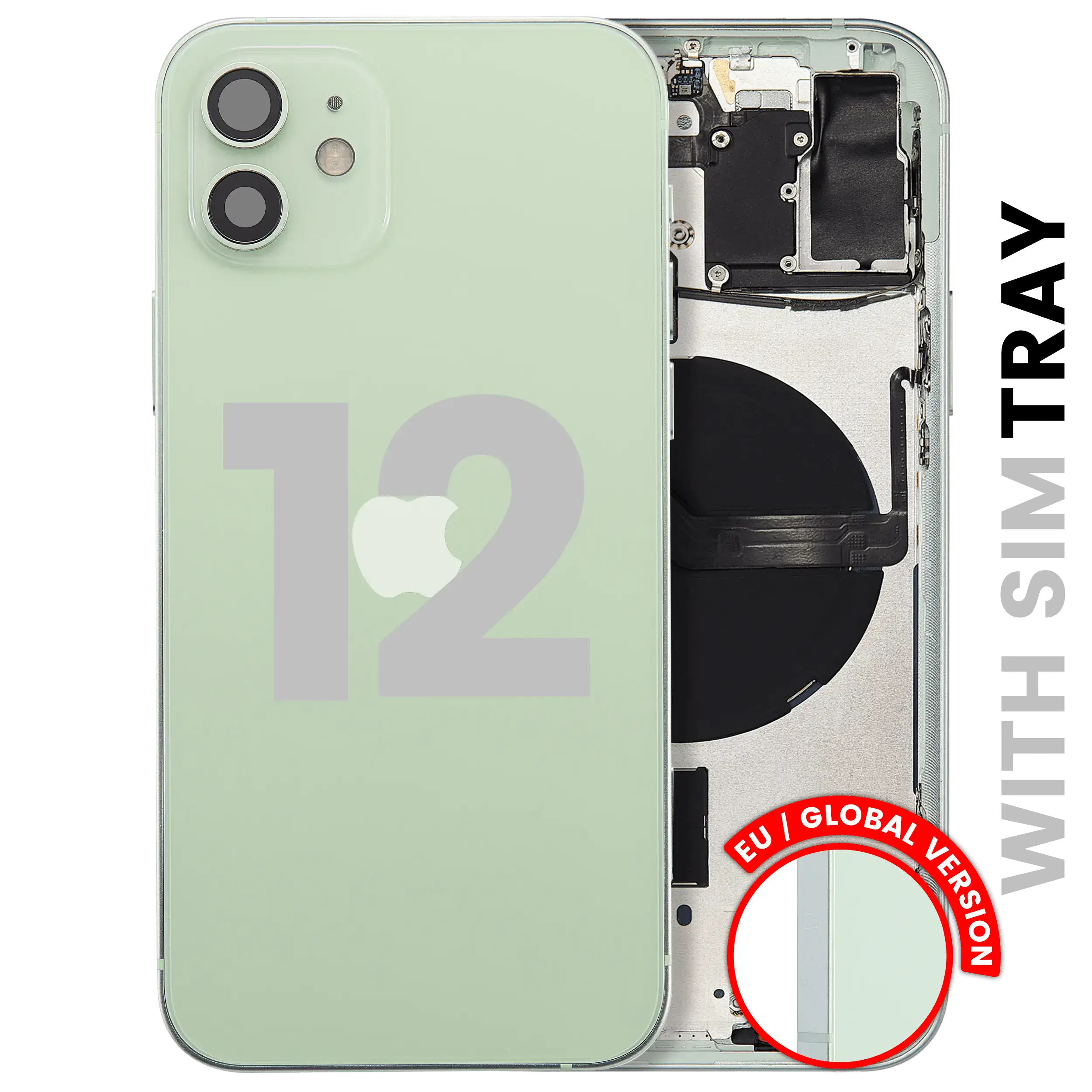 Back Housing W/ Small Parts For iPhone 12 (EU / Global Version) (Used OEM Pull: Grade B) (Green)