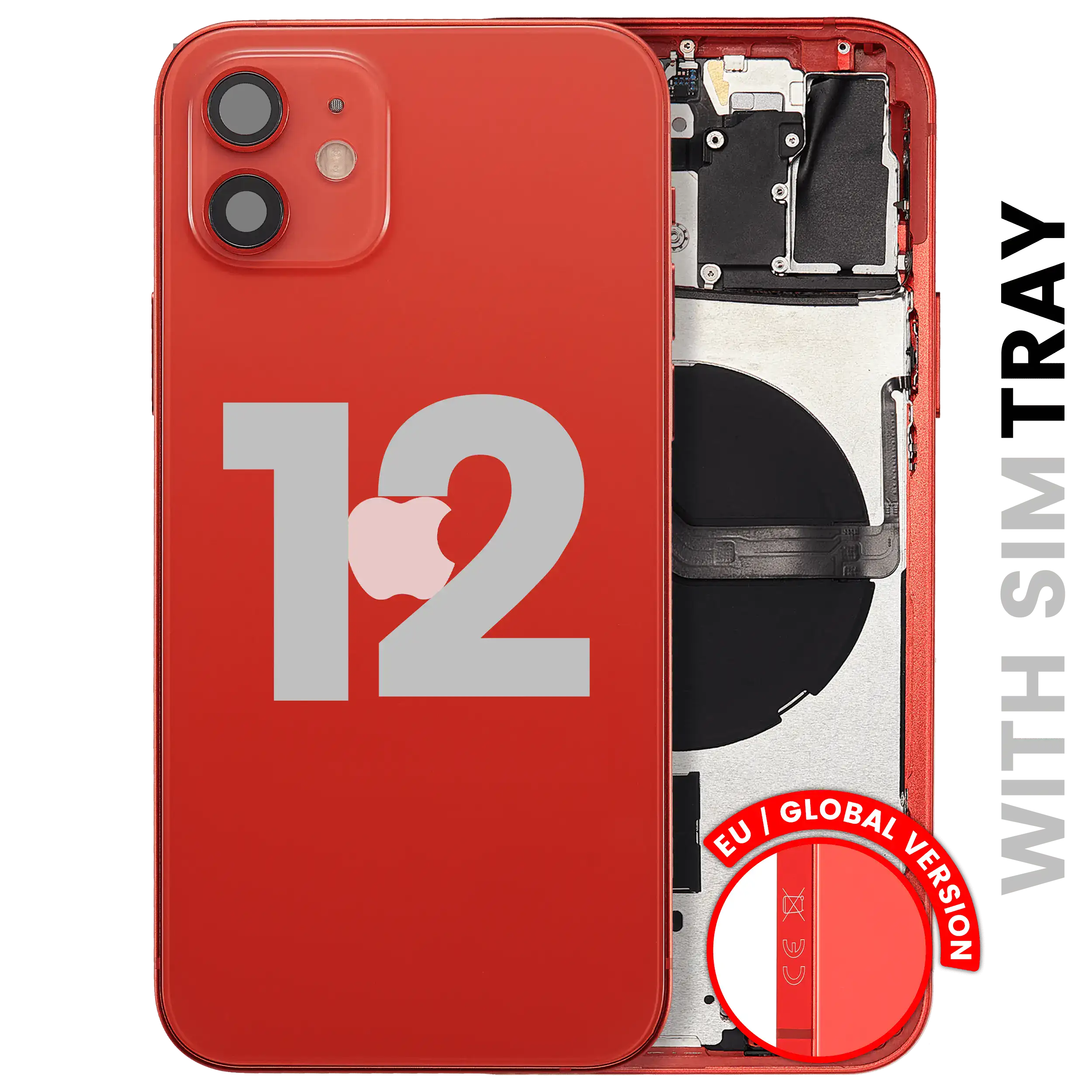 Back Housing W/ Small Parts For iPhone 12 (EU / Global Version) (Used OEM Pull: Grade B) (Red)