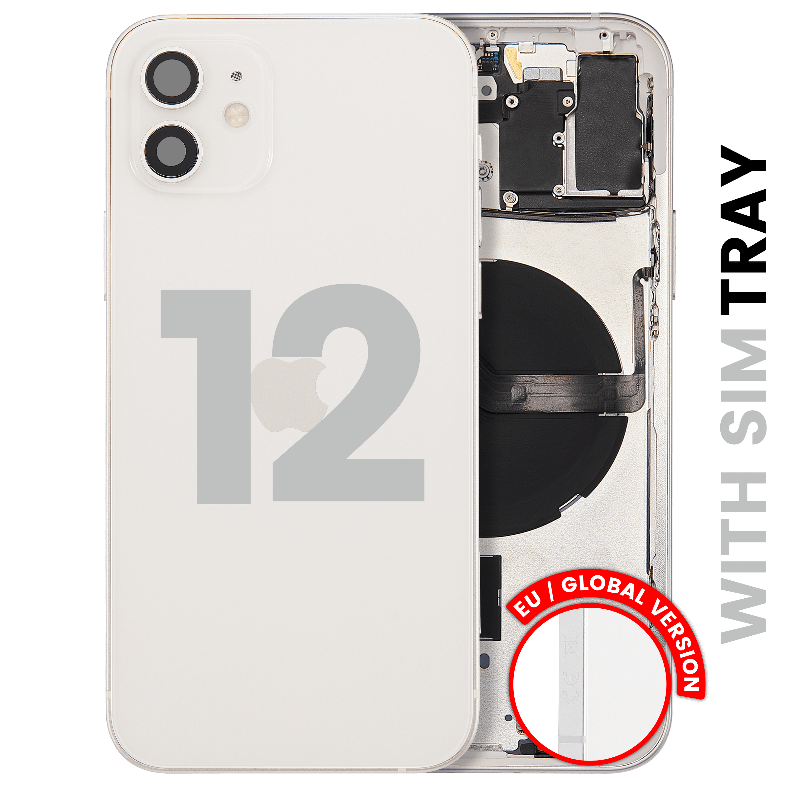 Back Housing W/ Small Parts For iPhone 12 (EU / Global Version) (Used OEM Pull: Grade B) (White)