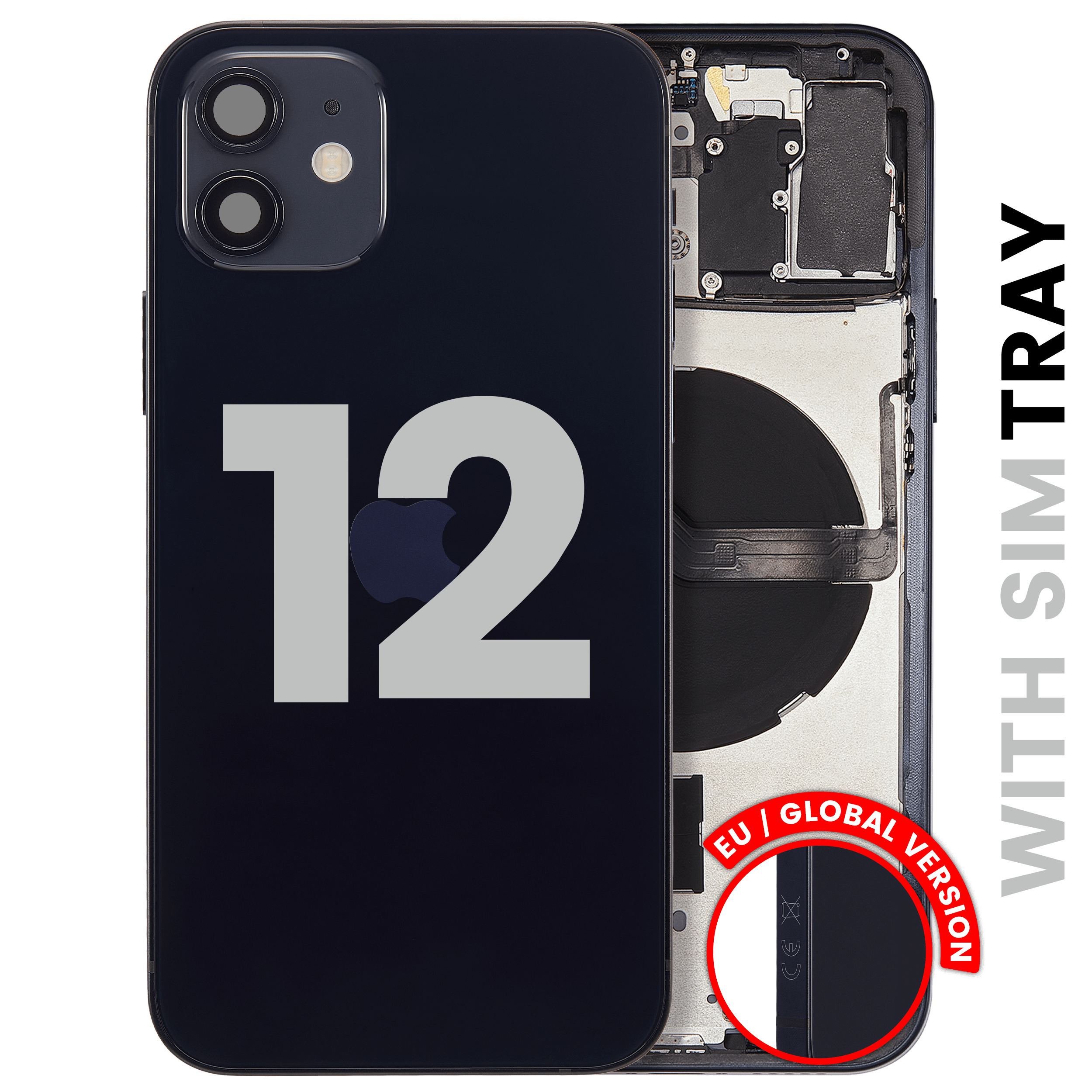 Back Housing W/ Small Parts For iPhone 12 (EU / Global Version) (Used OEM Pull: Grade C) (Black)