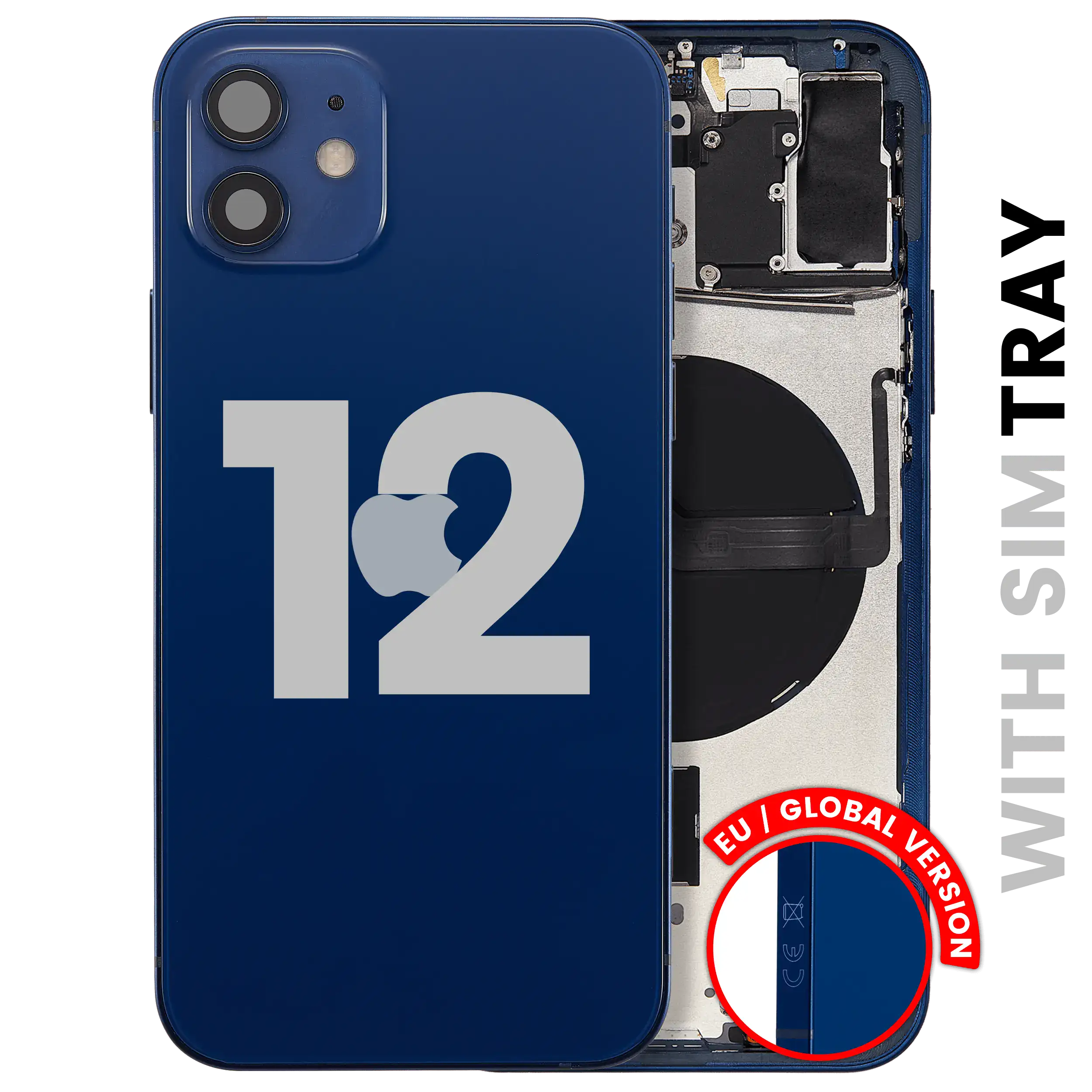 Back Housing W/ Small Parts For iPhone 12 (EU / Global Version) (Used OEM Pull: Grade A) (Blue)