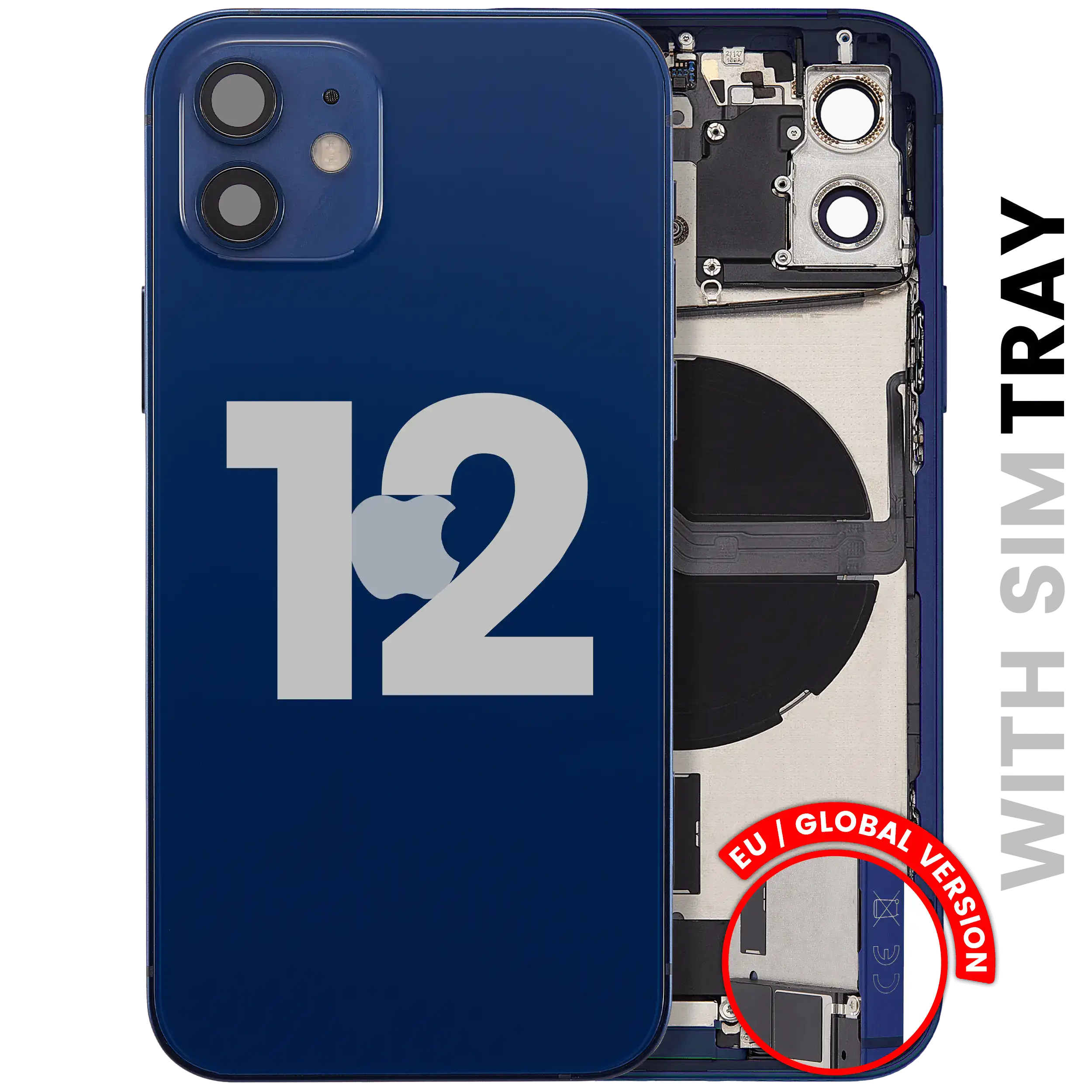 Back Housing W/ Charging Port Flex & Small Parts For iPhone 12 (EU / Global Version) (Used OEM Pull: Grade B) (Blue)