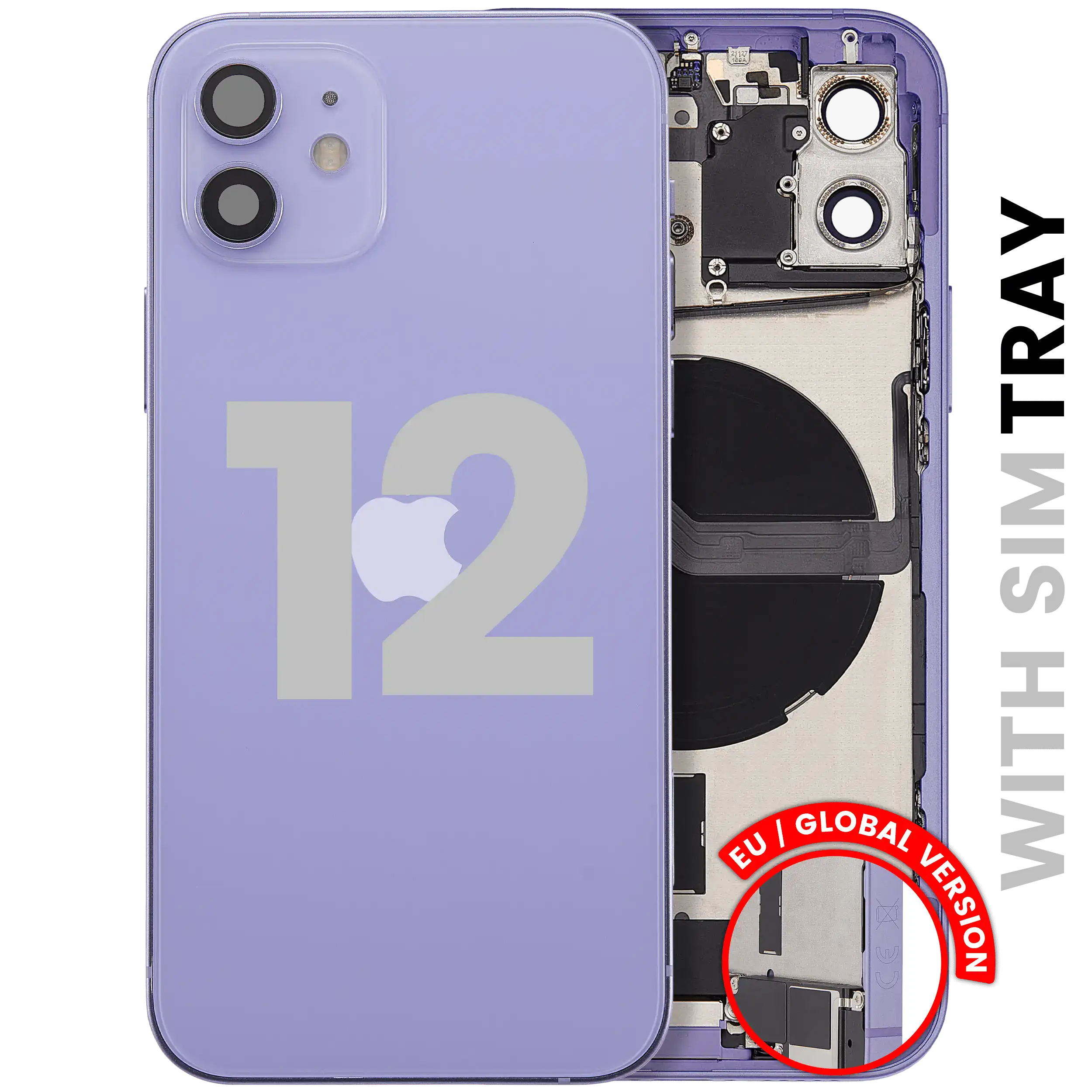 Back Housing W/ Charging Port Flex & Small Parts For iPhone 12 (EU / Global Version) (Used OEM Pull: Grade B) (Purple)