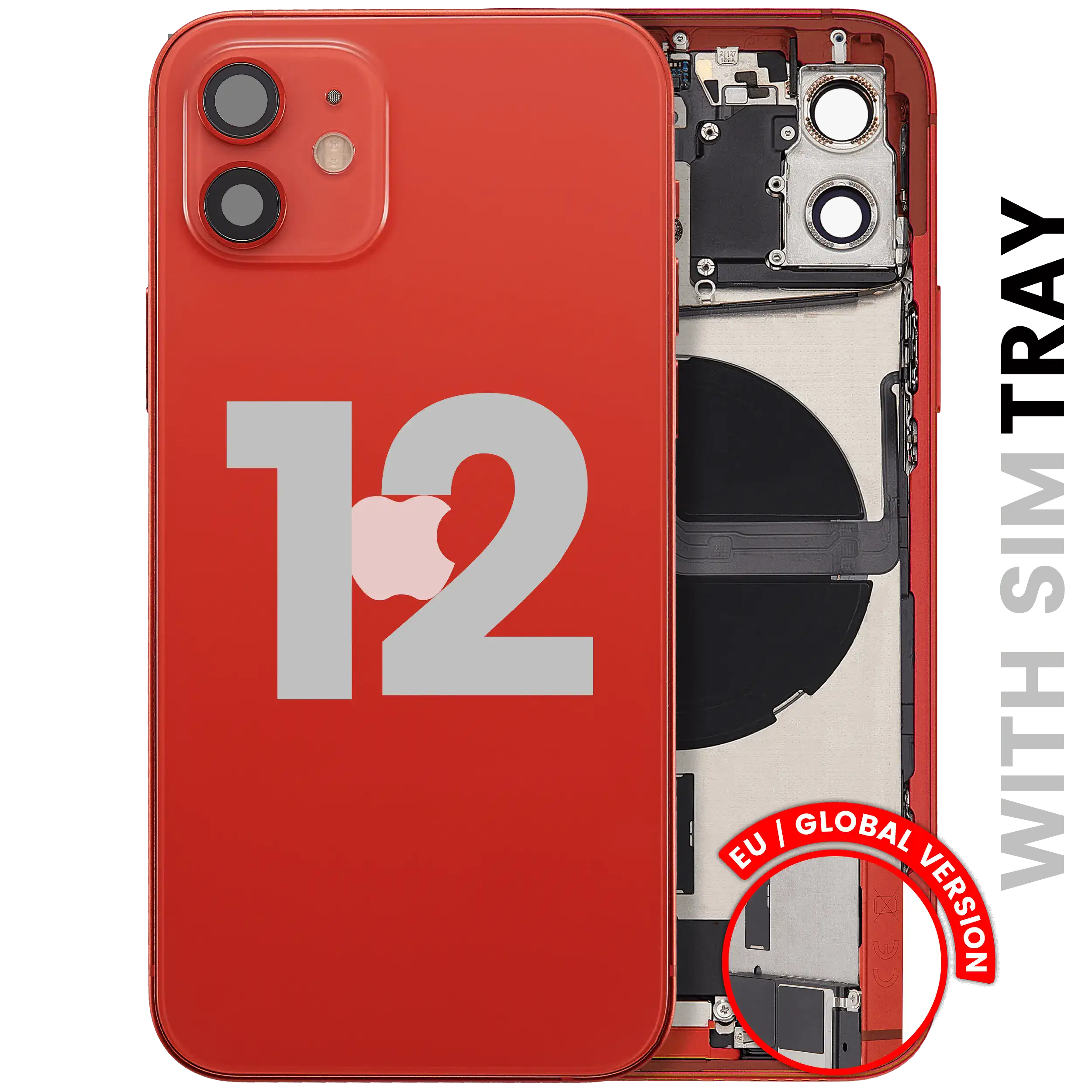 Back Housing W/ Charging Port Flex & Small Parts For iPhone 12 (EU / Global Version) (Used OEM Pull: Grade B) (Red)