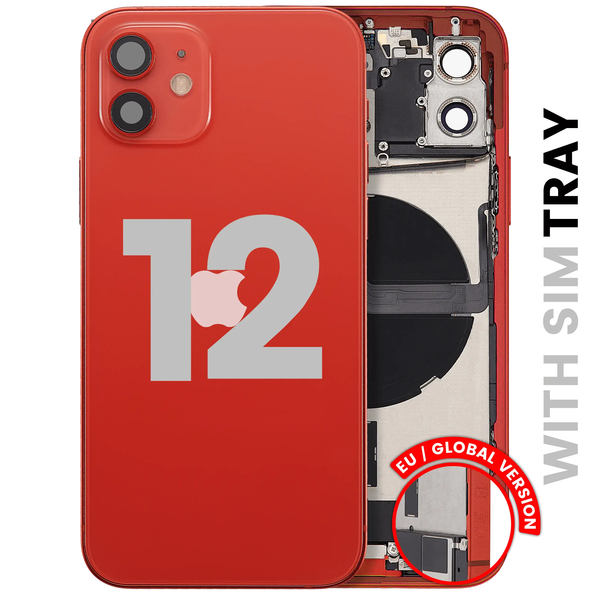 Back Housing W/ Charging Port Flex & Small Parts For iPhone 12 (EU / Global Version) (Used OEM Pull: Grade C) (Red)