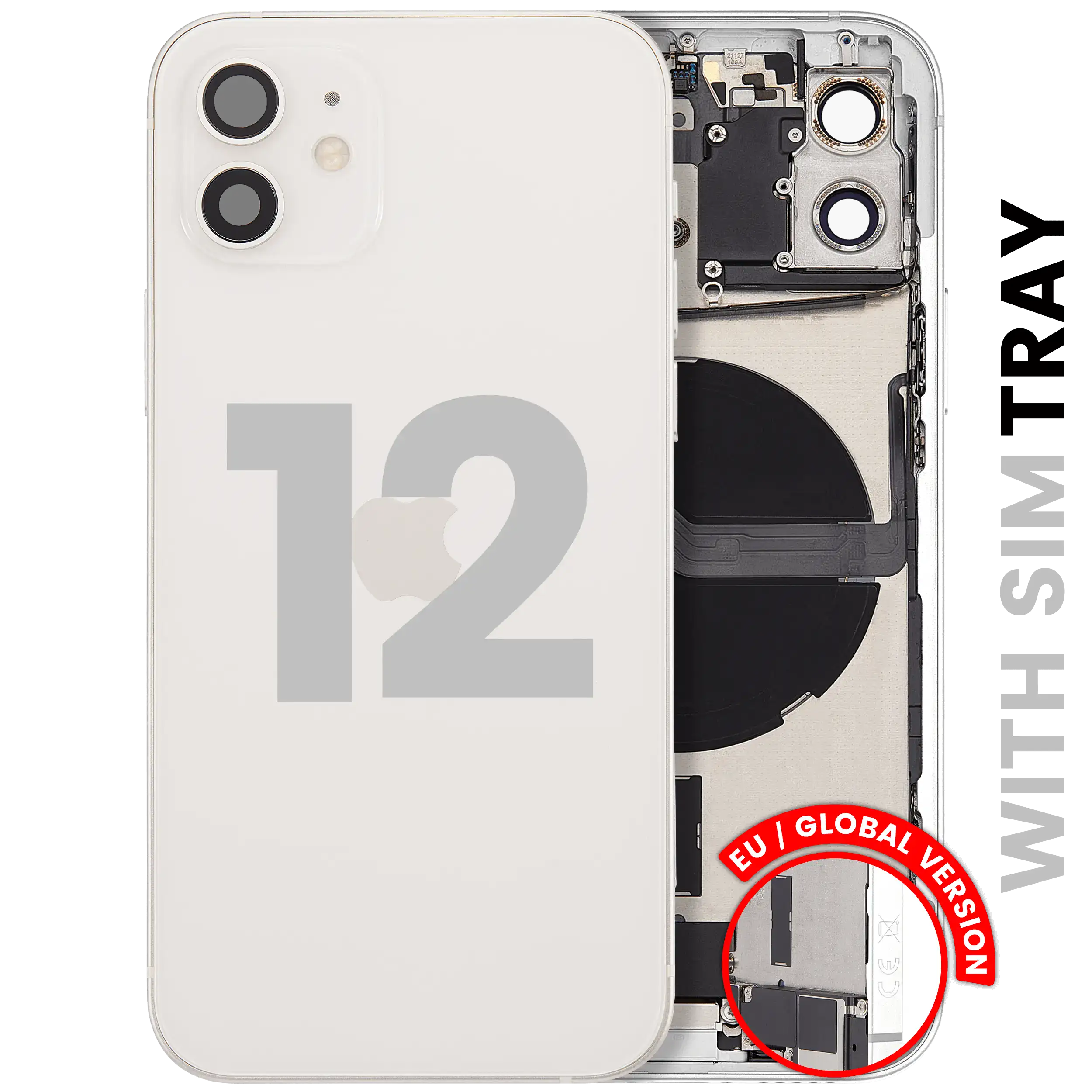 Back Housing W/ Charging Port Flex & Small Parts For iPhone 12 (EU / Global Version) (Used OEM Pull: Grade C) (White)
