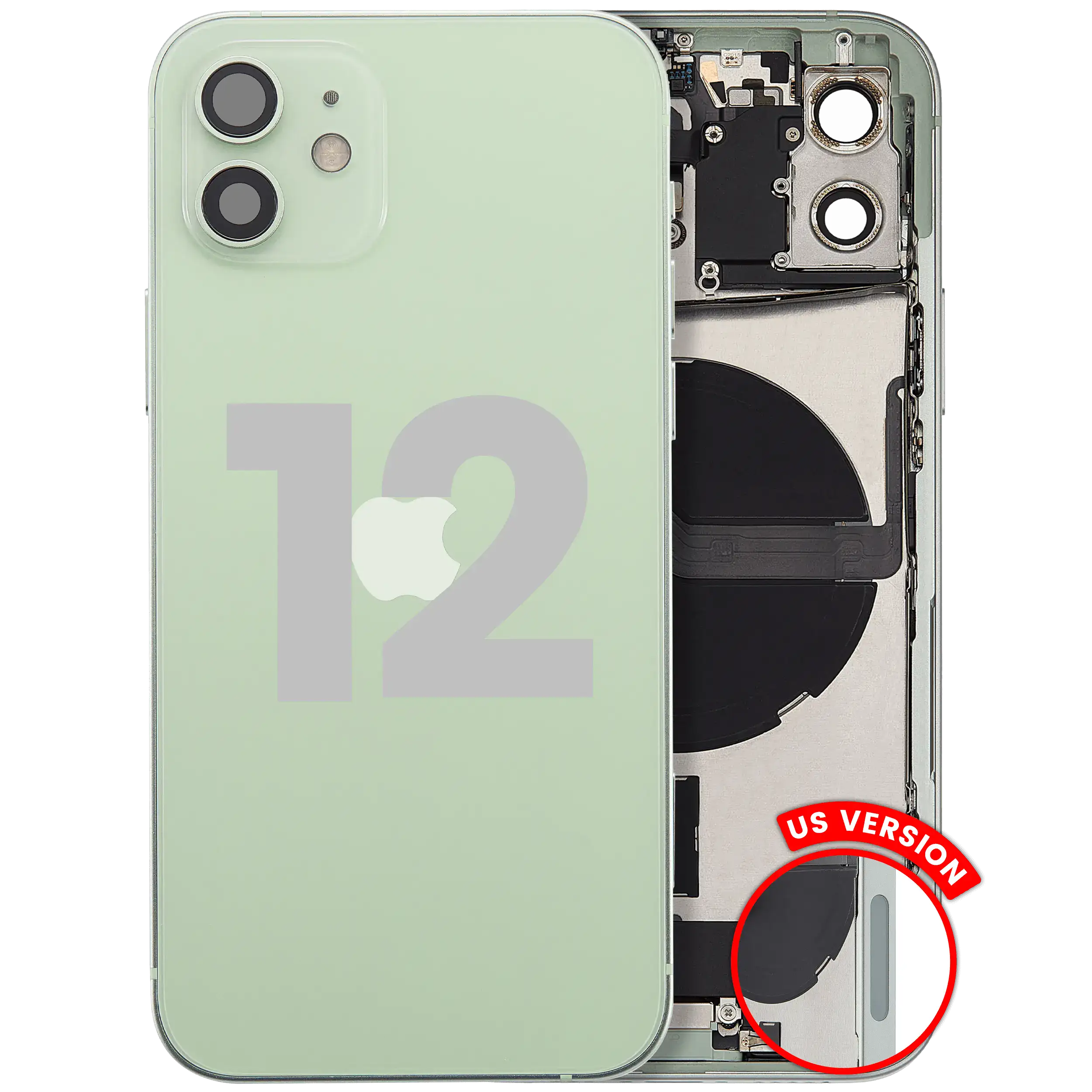 Back Housing W/ Charging Port Flex & Small Parts For iPhone 12 (US Version) (Used OEM Pull: Grade B) (Green)