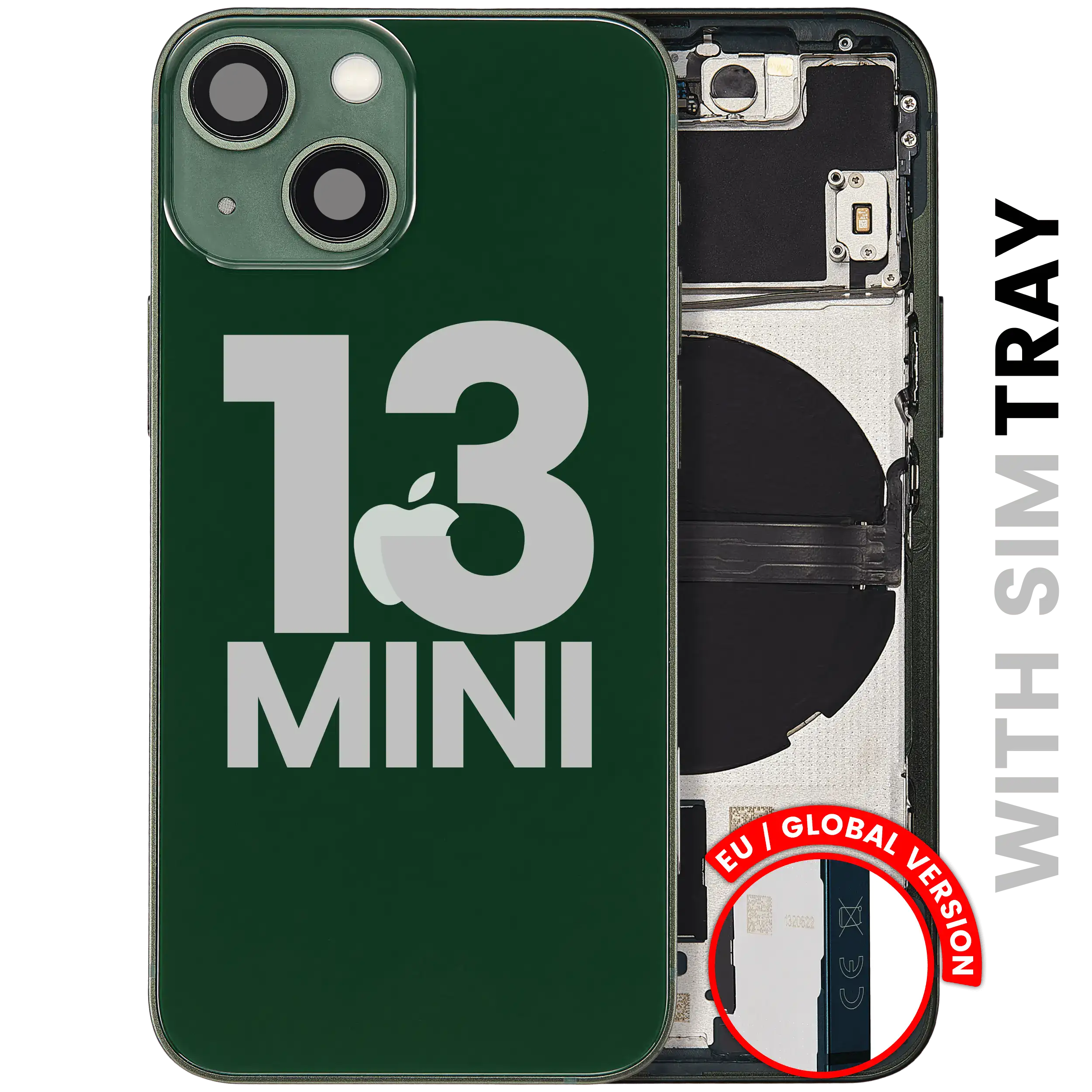 Back Housing W/ Small Parts For iPhone 13 Mini (EU / Global Version) (Used OEM Pull: Grade C) (Green)