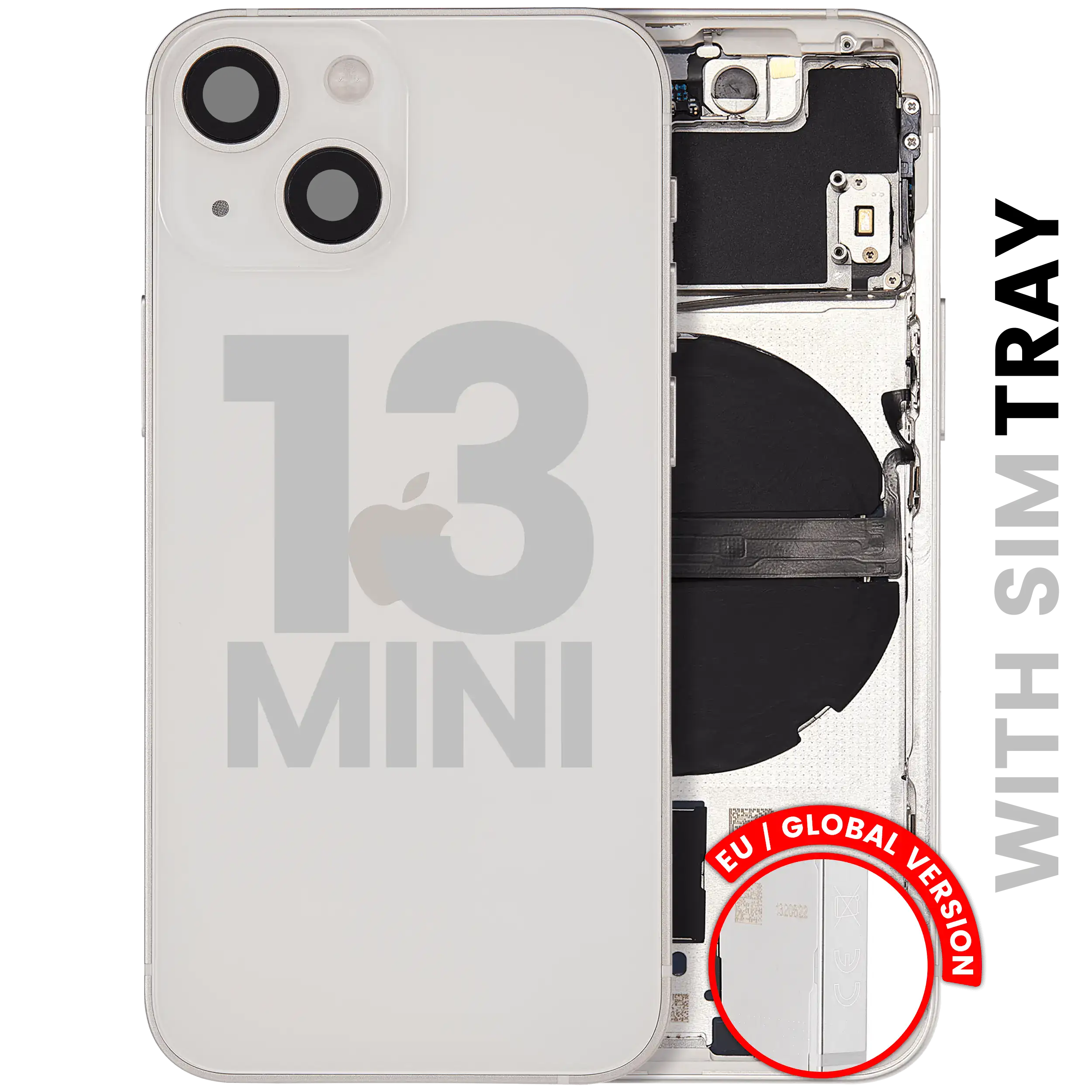 Back Housing W/ Small Parts For iPhone 13 Mini (EU / Global Version) (Used OEM Pull: Grade A) (Starlight)