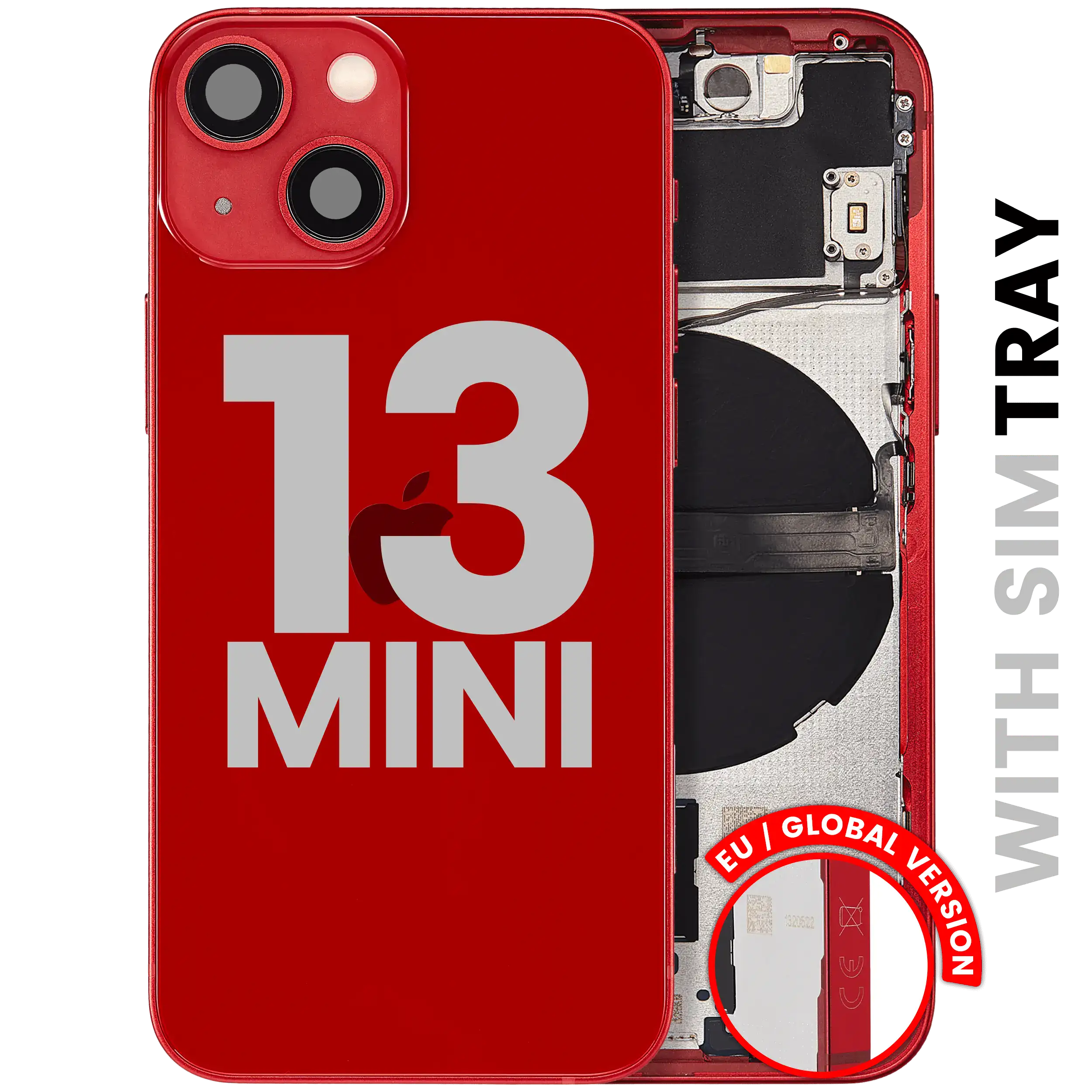 Back Housing W/ Small Parts For iPhone 13 Mini (EU / Global Version) (Used OEM Pull: Grade A) (Red)