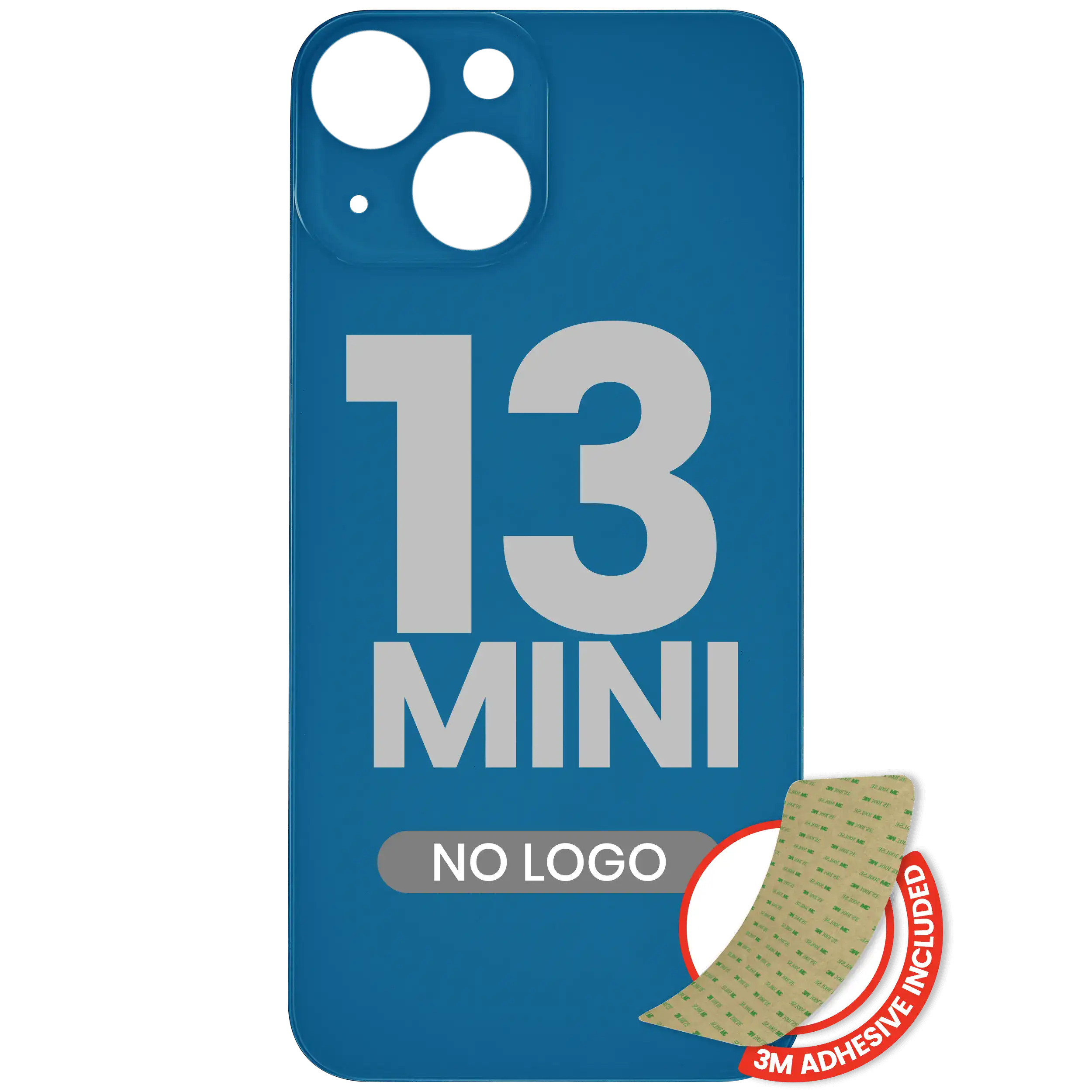 Back Glass With 3M Adhesive For iPhone 13 Mini (No Logo / Large Camera Hole) (Blue)