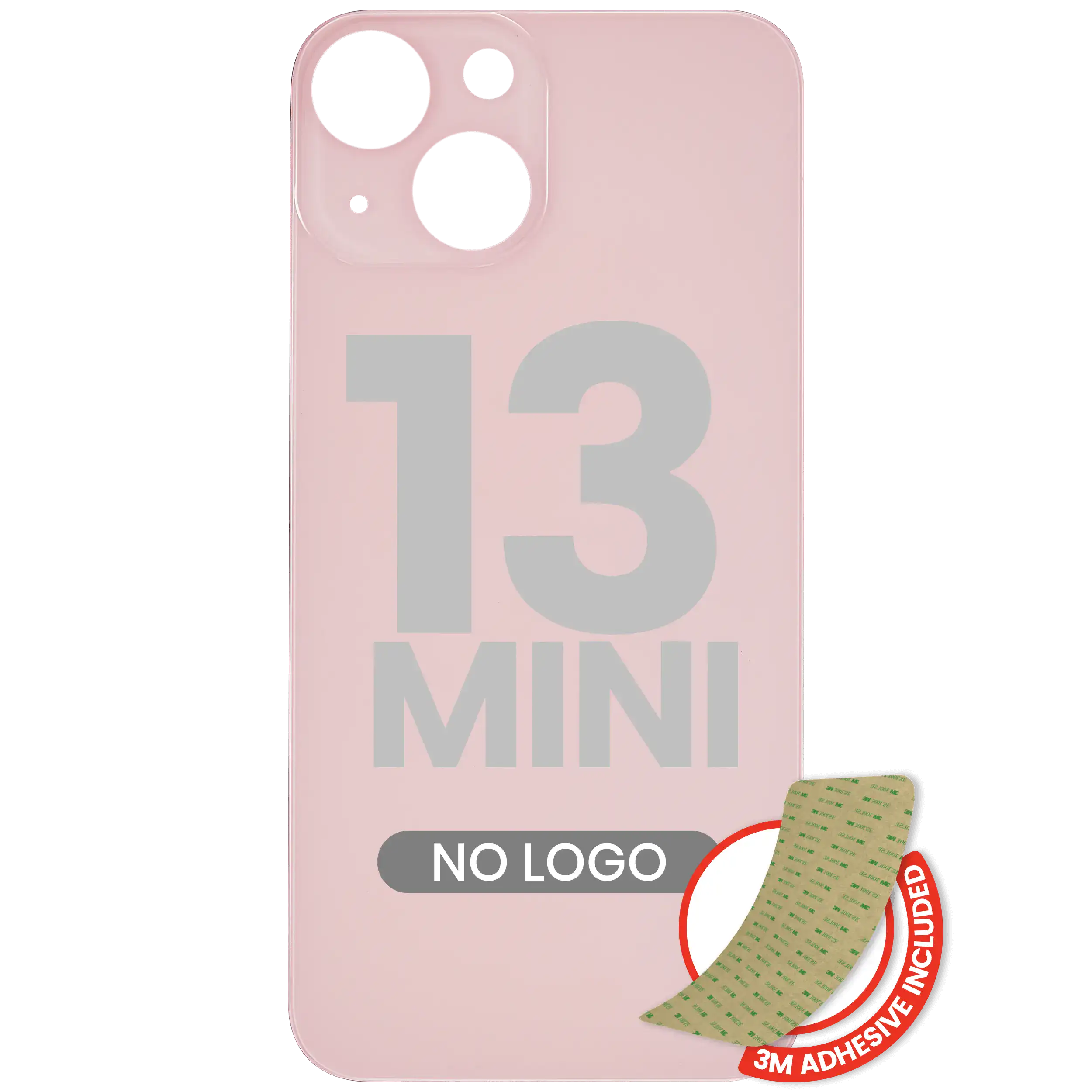 Back Glass With 3M Adhesive For iPhone 13 Mini (No Logo / Large Camera Hole) (Pink)