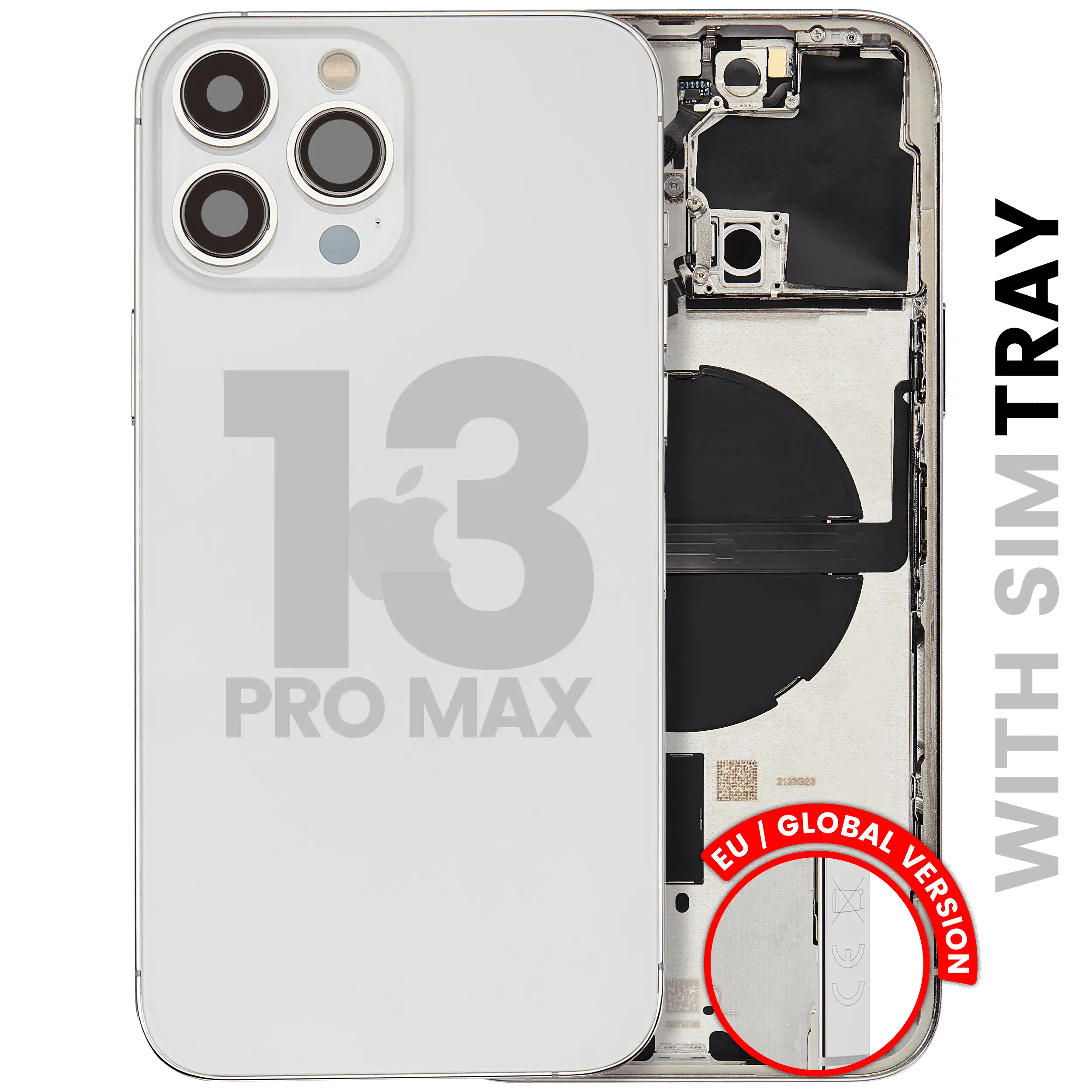 Back Housing W/ Small Parts For iPhone 13 Pro Max (EU / Global Version) (Used OEM Pull: Grade B) (Silver)