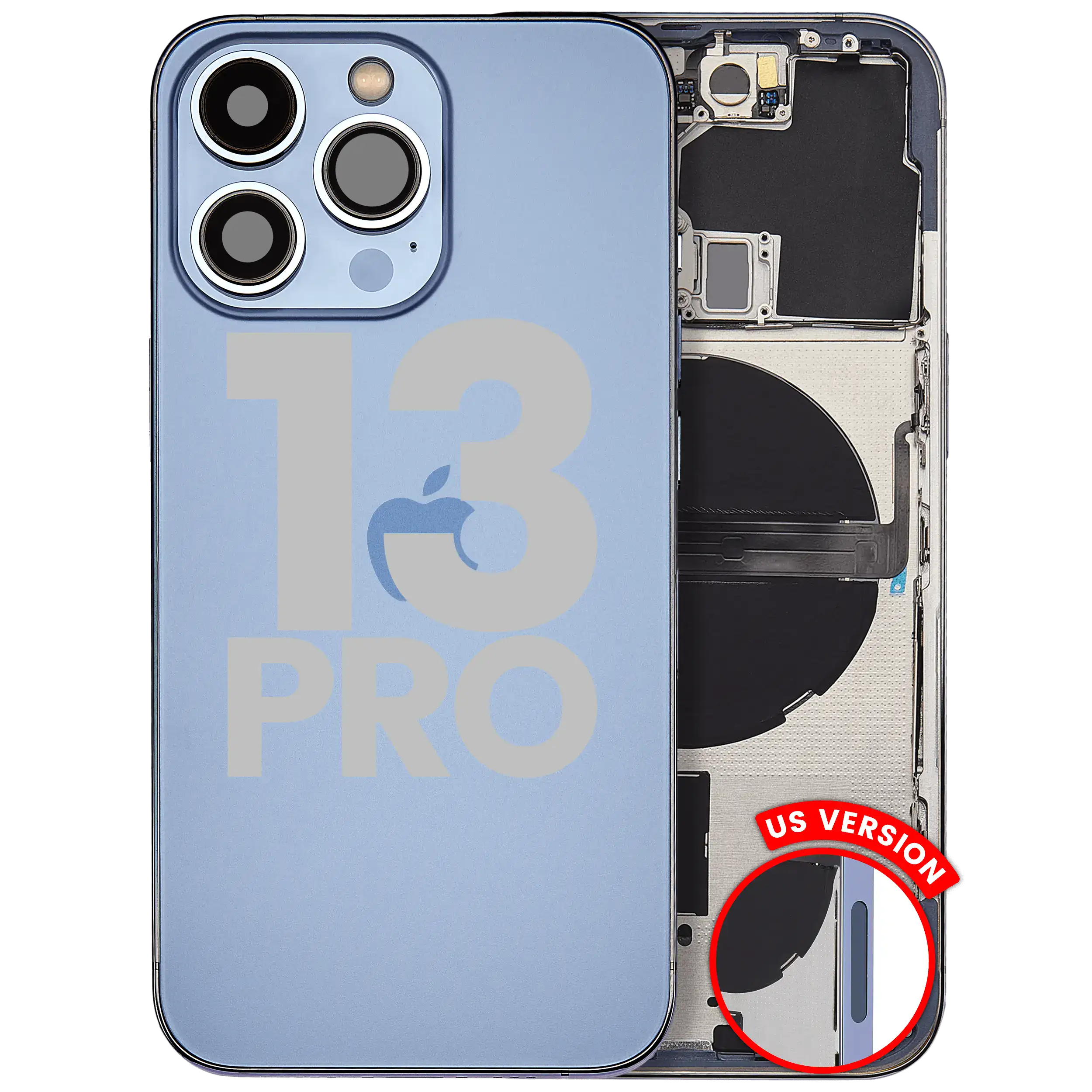 Back Housing W/ Small Parts For iPhone 13 Pro (US Version) (Used OEM Pull: Grade B) (Sierra Blue)