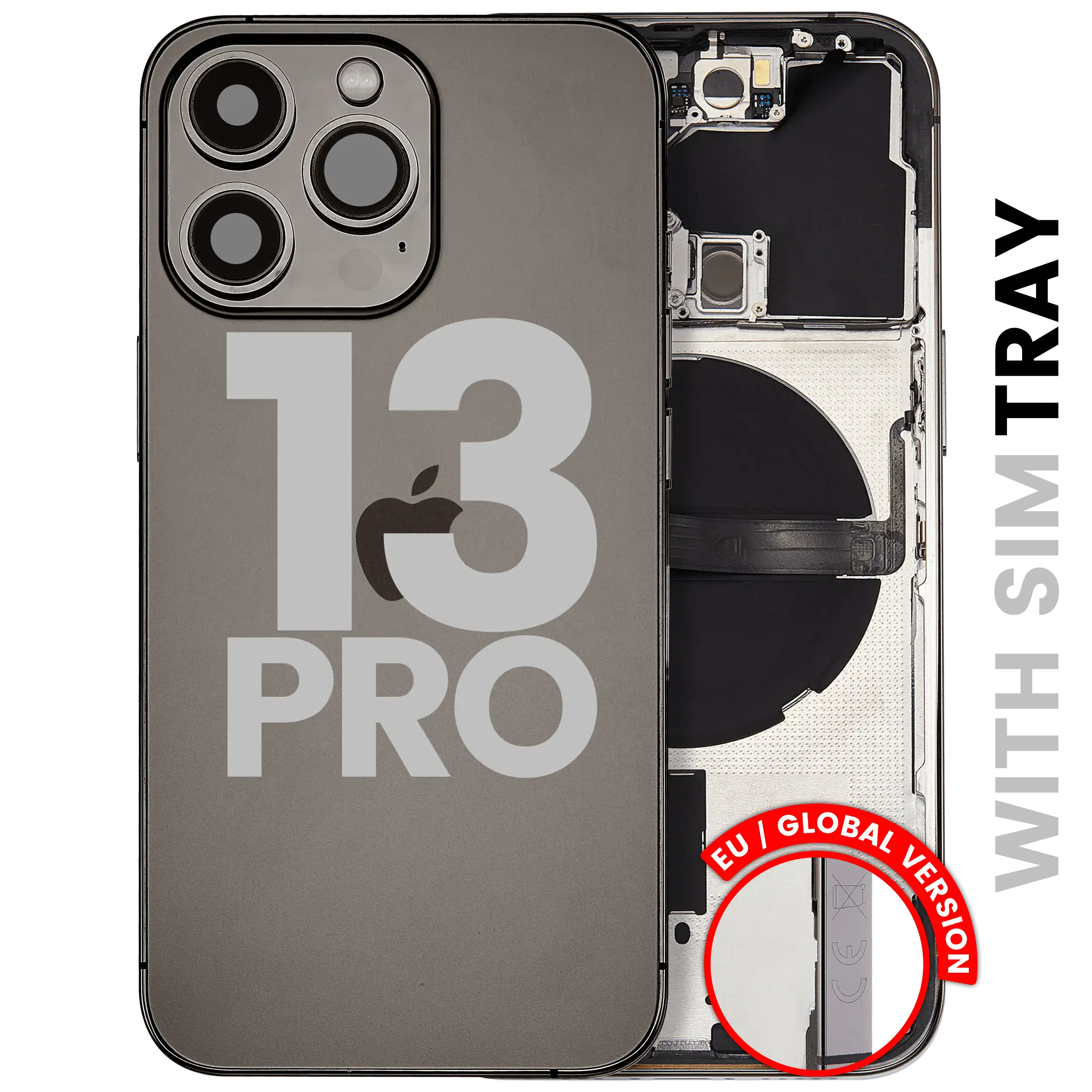 Back Housing W/ Small Parts For iPhone 13 Pro (EU / Global Version) (Used OEM Pull: Grade C) (Graphite)
