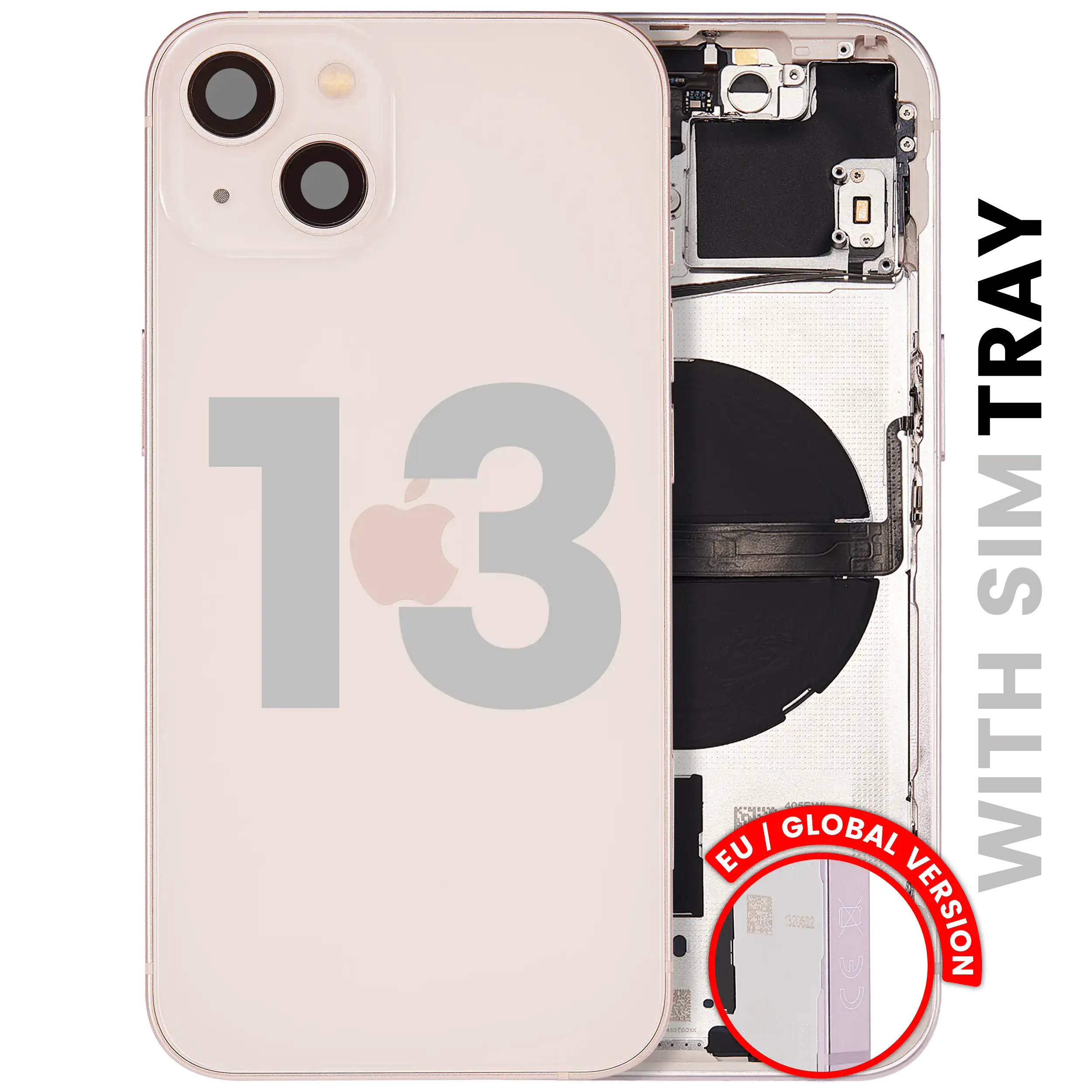 Back Housing W/ Small Parts For iPhone 13 (EU / Global Version) (Used OEM Pull: Grade B) (Pink)