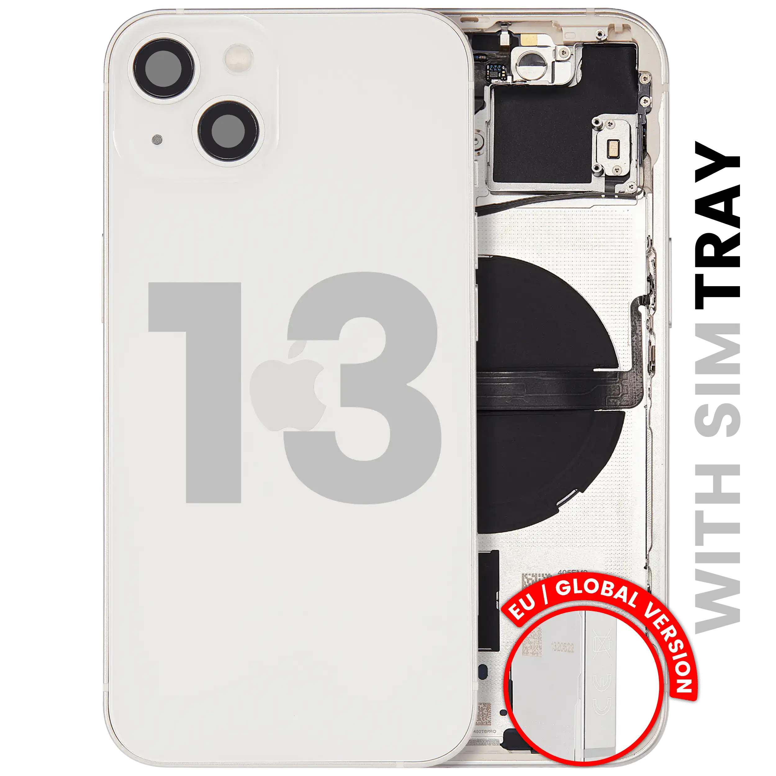 Back Housing W/ Small Parts For iPhone 13 (EU / Global Version) (Used OEM Pull: Grade B) (Starlight)