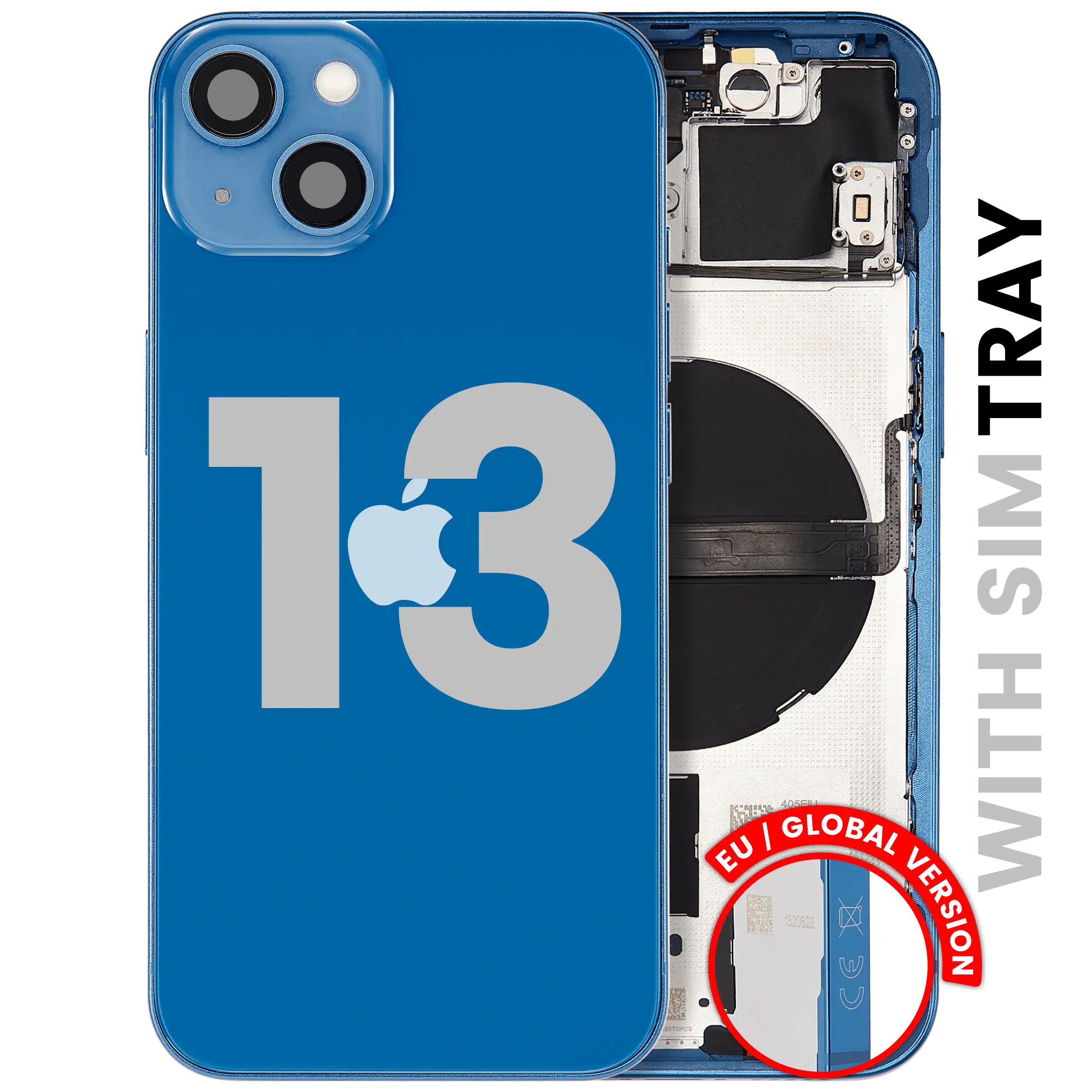 Back Housing W/ Small Parts For iPhone 13 (EU / Global Version) (Used OEM Pull: Grade B) (Blue)