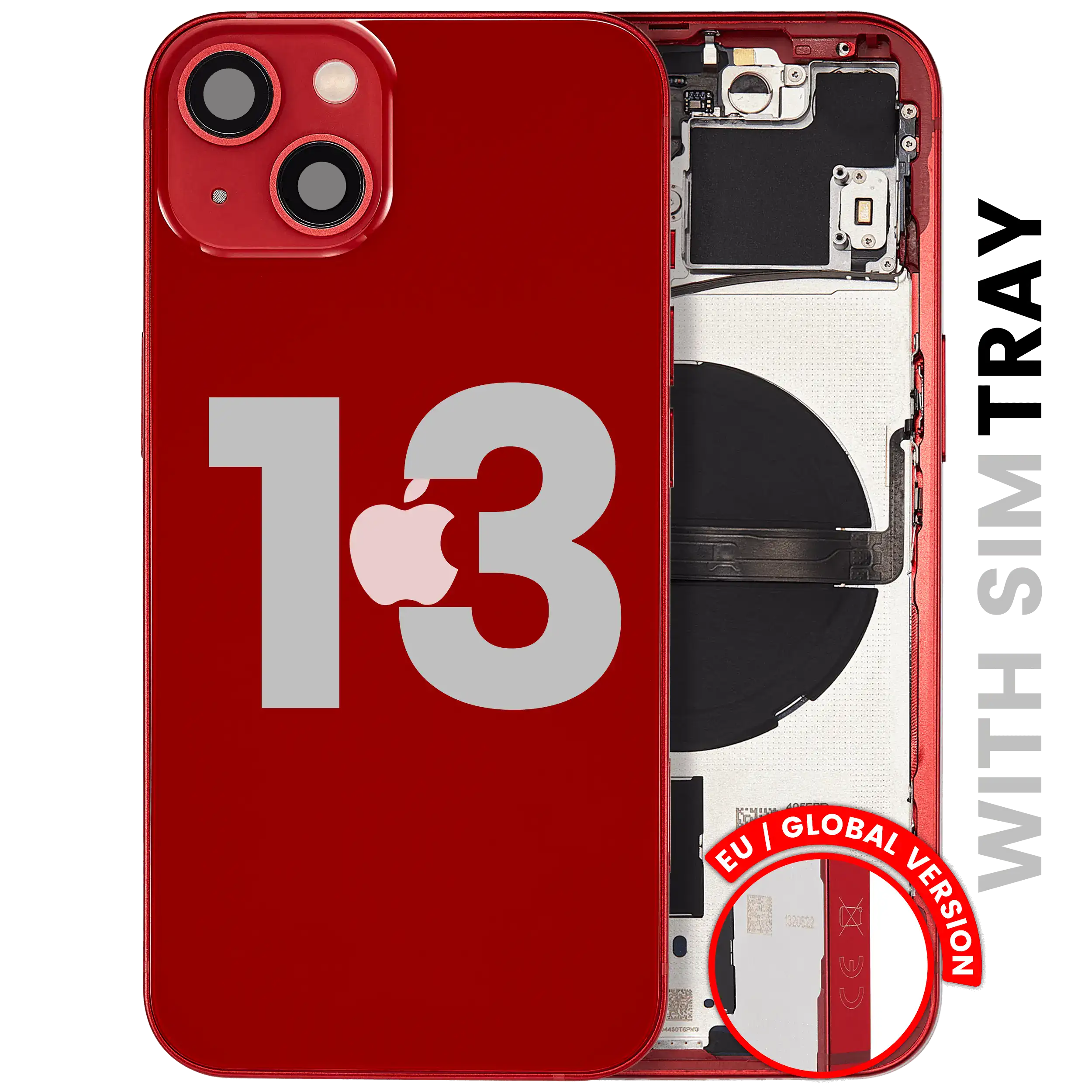 Back Housing W/ Small Parts For iPhone 13 (EU / Global Version) (Used OEM Pull: Grade B) (Red)