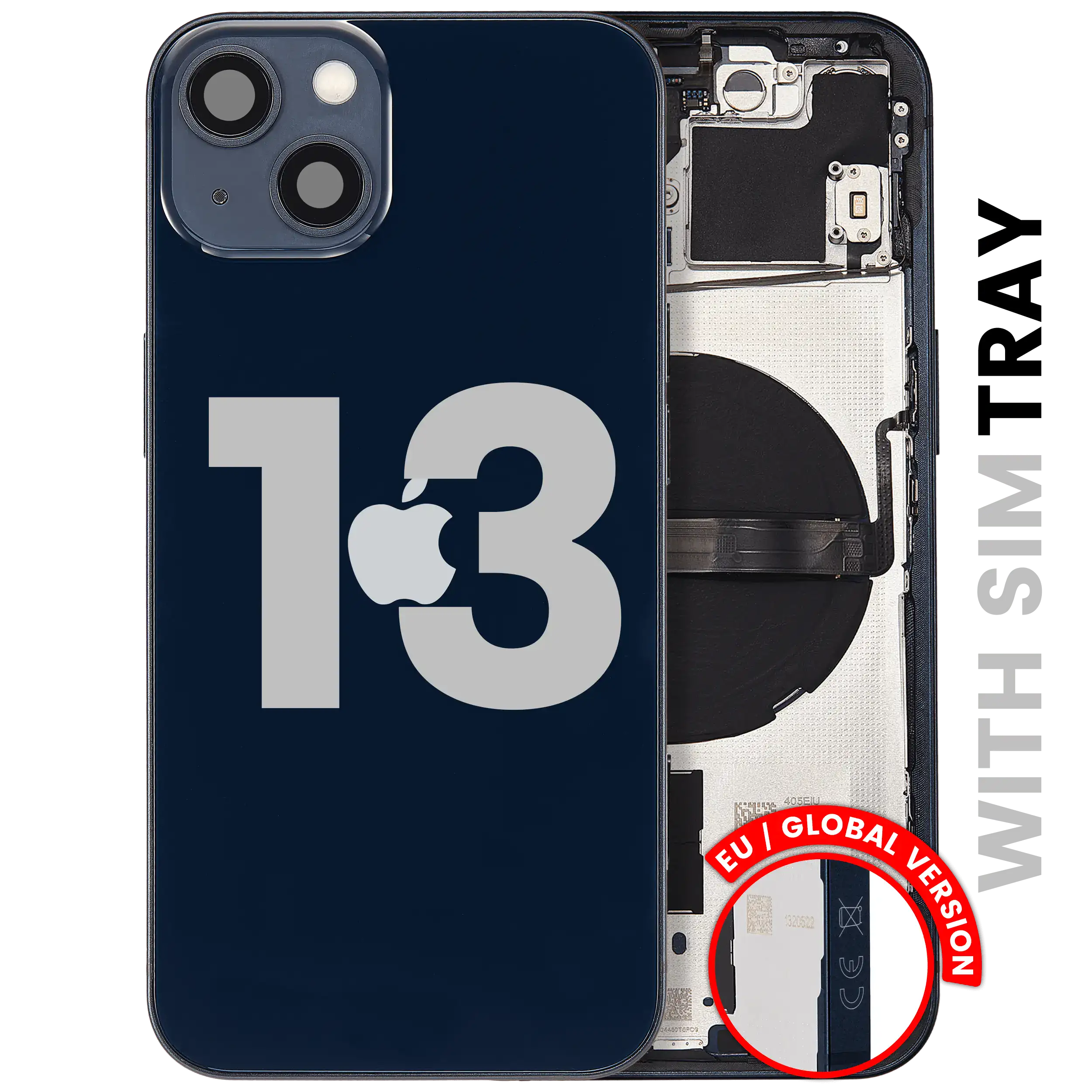 Back Housing W/ Small Parts For iPhone 13 (EU / Global Version) (Used OEM Pull: Grade B) (Midnight)