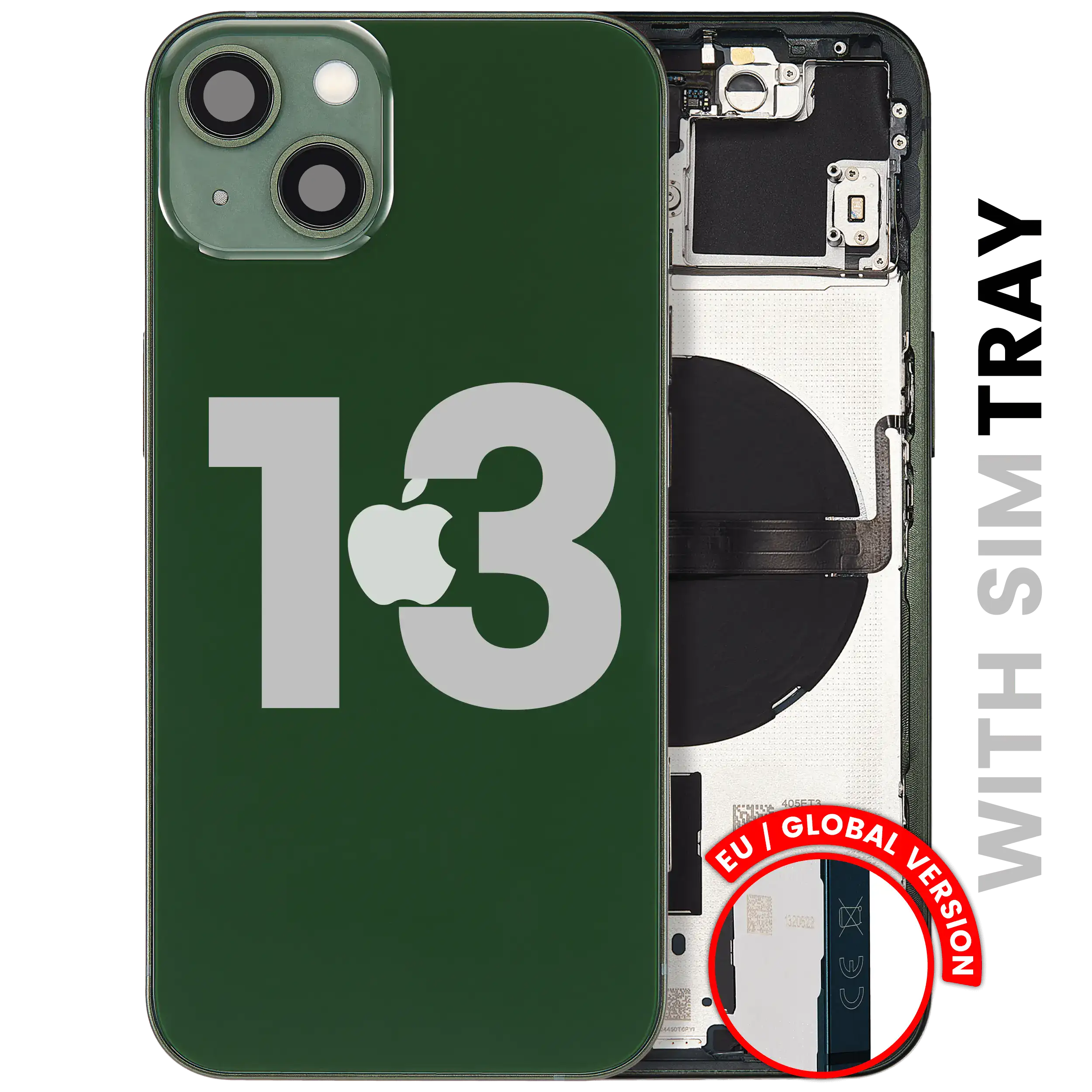 Back Housing W/ Small Parts For iPhone 13 (EU / Global Version) (Used OEM Pull: Grade C) (Green)