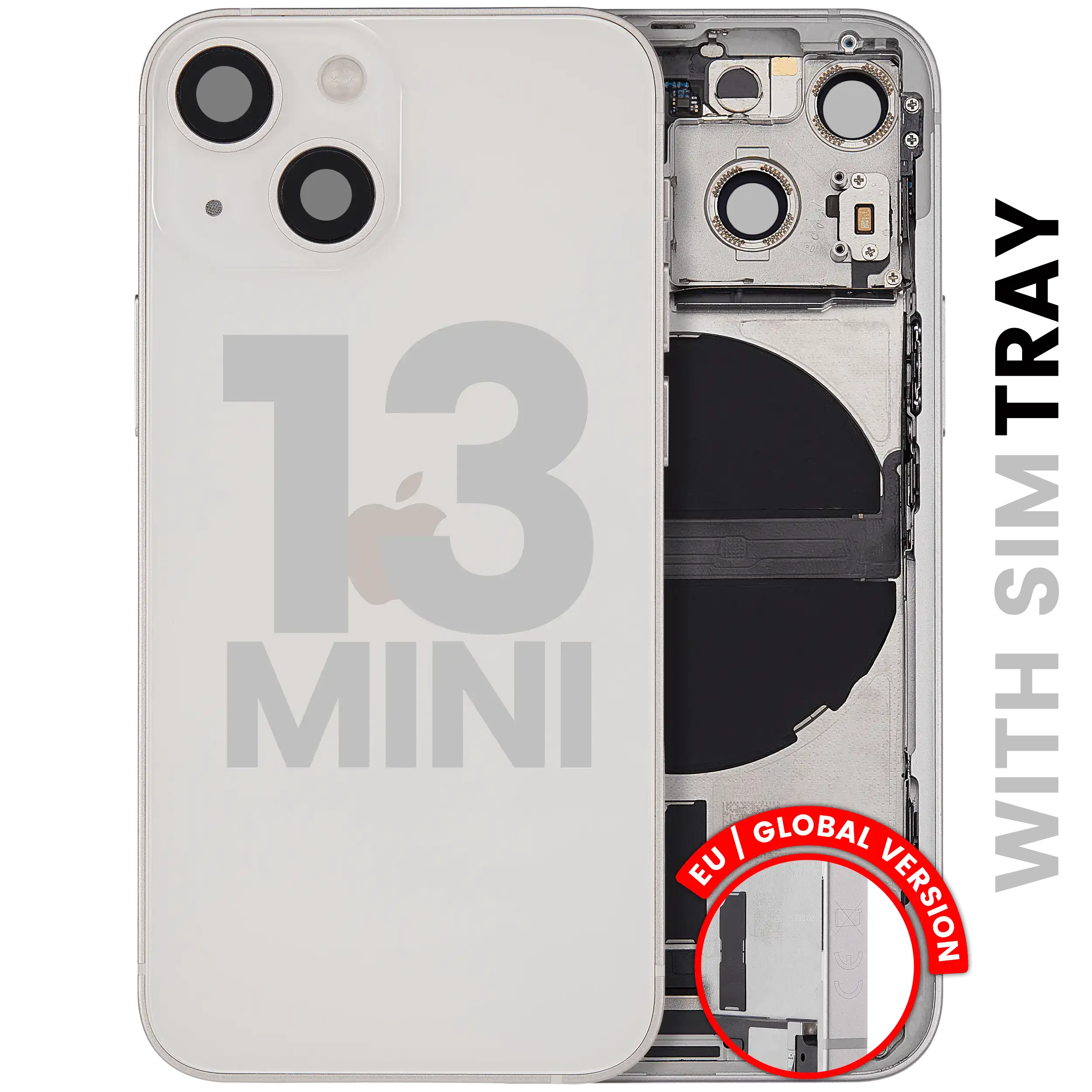 Back Housing W/ Charging Port Flex & Small Parts For iPhone 13 Mini (EU / Global Version) (Used OEM Pull: Grade A) (Starlight)