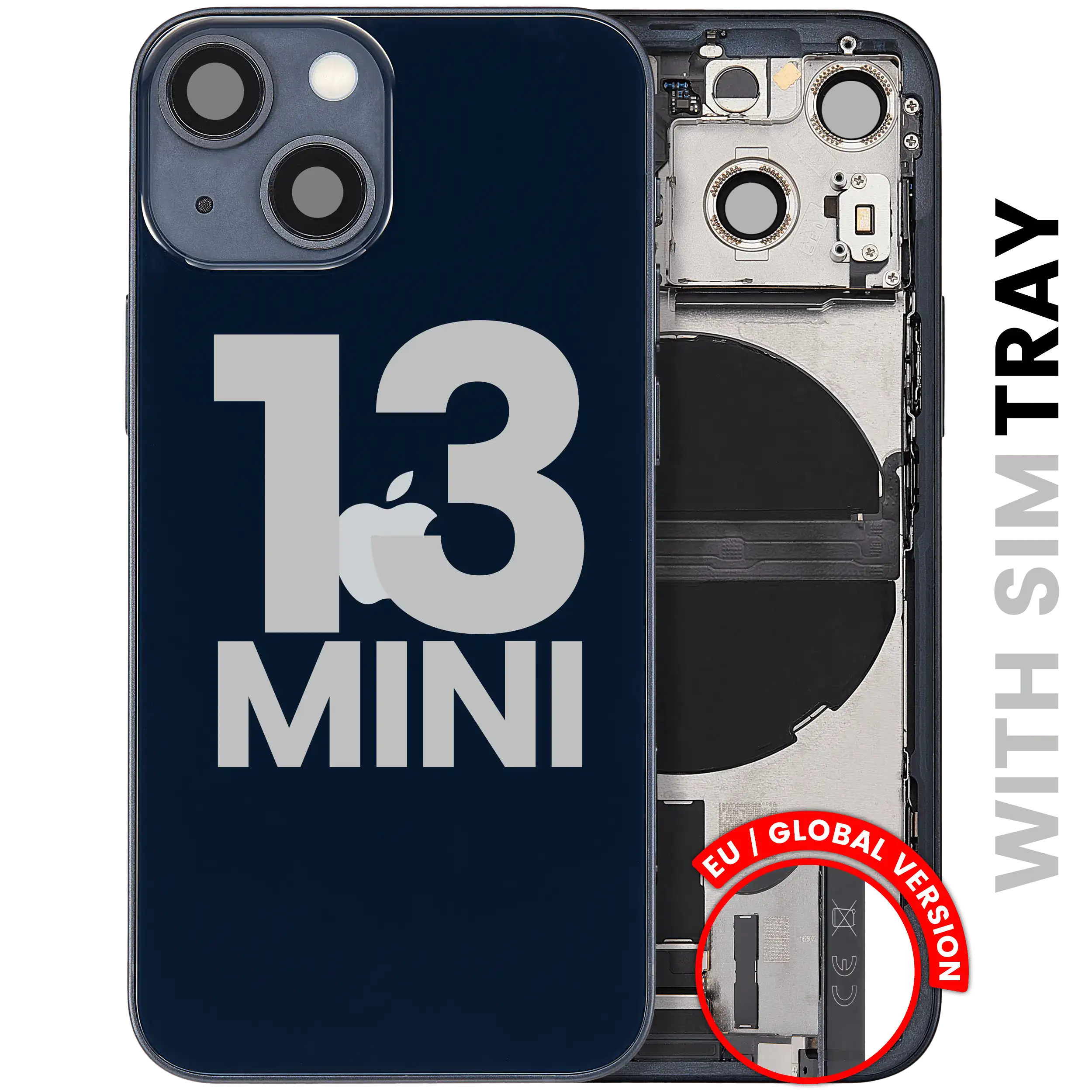 Back Housing W/ Charging Port Flex & Small Parts For iPhone 13 Mini (EU / Global Version) (Used OEM Pull: Grade B) (Midnight)