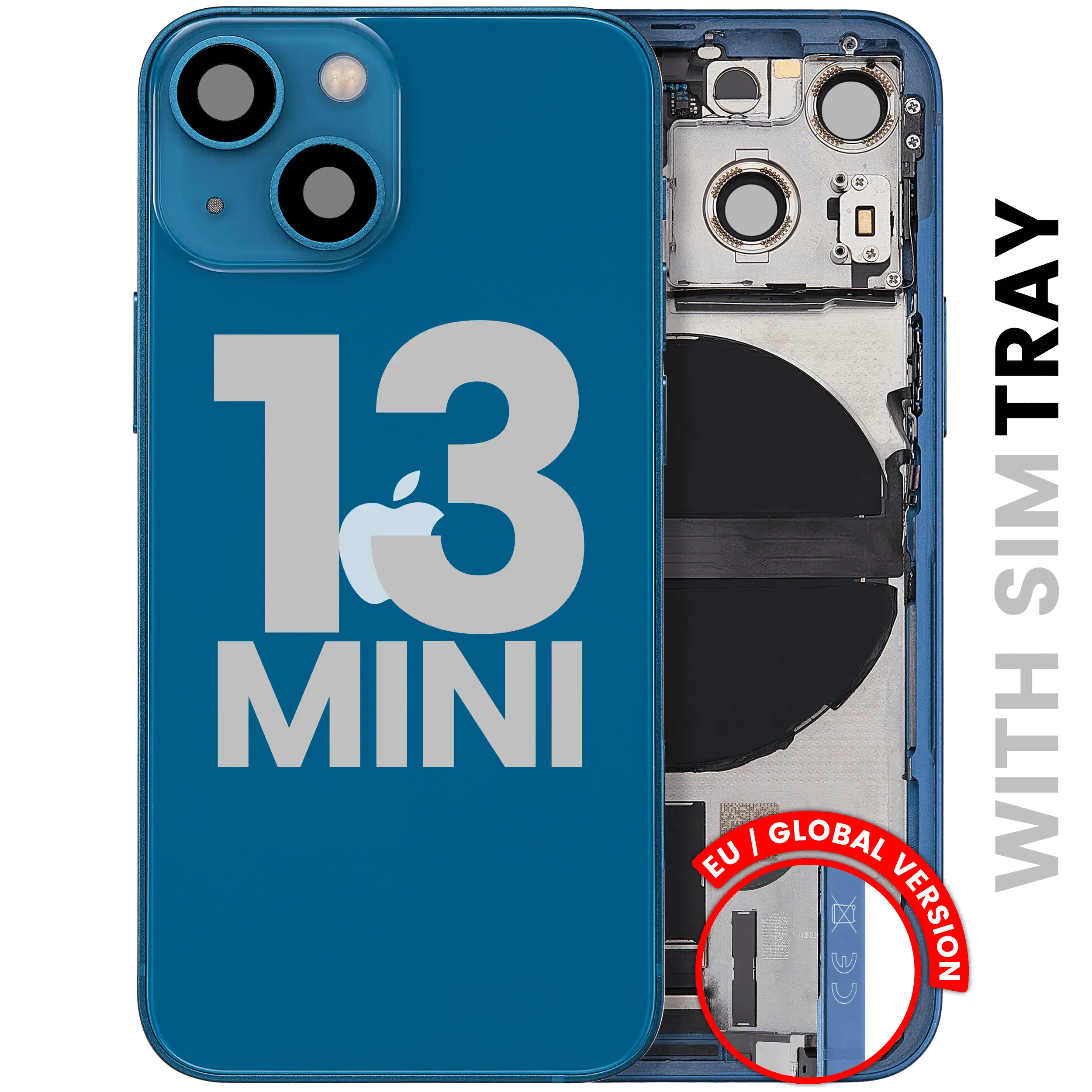Back Housing W/ Charging Port Flex & Small Parts For iPhone 13 Mini (EU / Global Version) (Used OEM Pull: Grade C) (Blue)