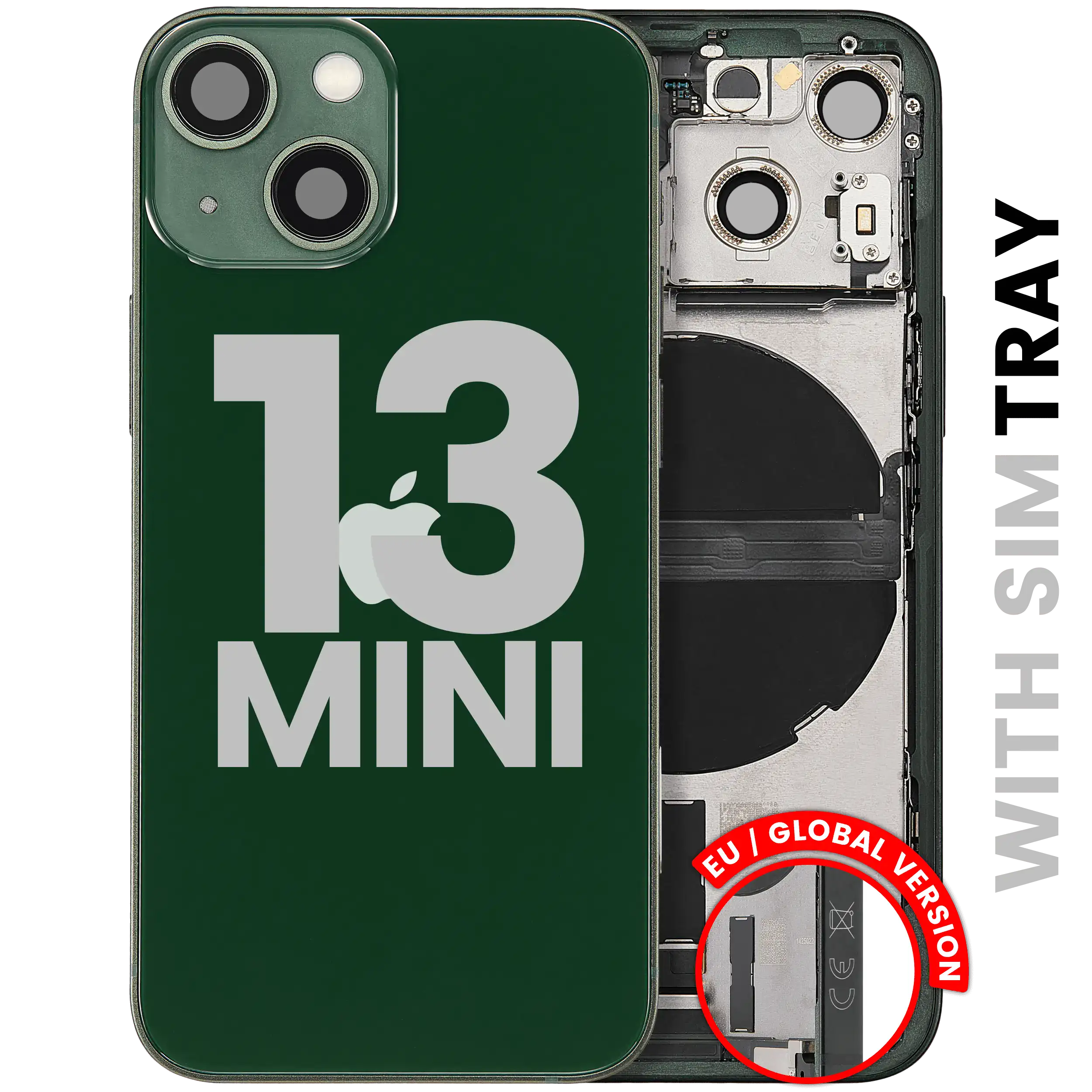 Back Housing W/ Charging Port Flex & Small Parts For iPhone 13 Mini (EU / Global Version) (Used OEM Pull: Grade C) (Green)