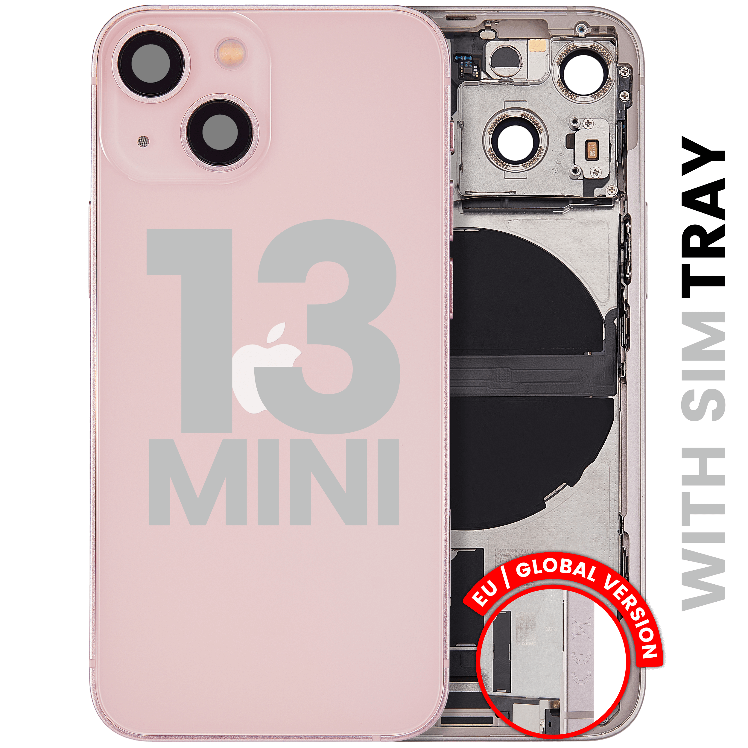 Back Housing W/ Charging Port Flex & Small Parts For iPhone 13 Mini (EU / Global Version) (Used OEM Pull: Grade C) (Pink)