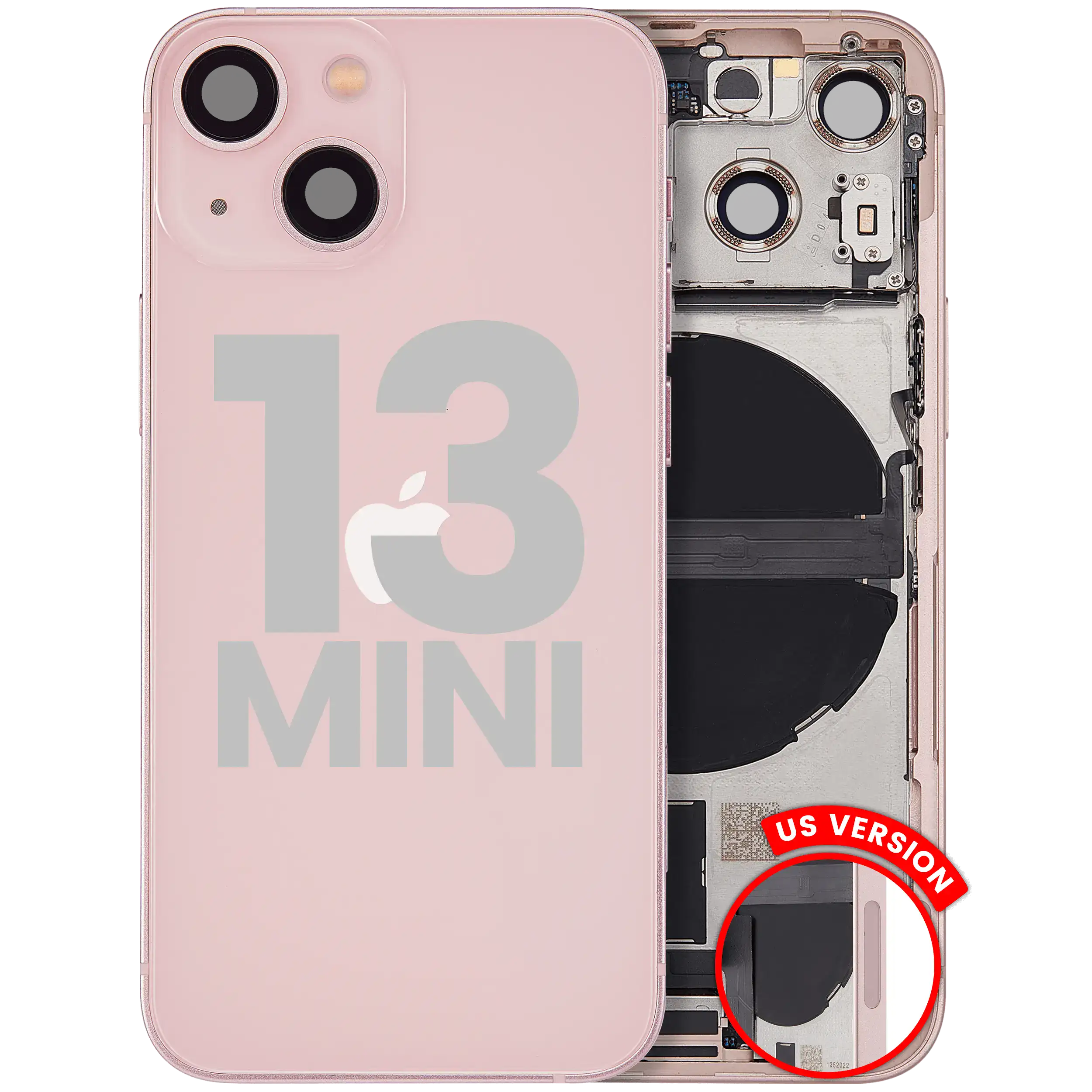 Back Housing W/ Charging Port Flex & Small Parts For iPhone 13 Mini (US Version) (Used OEM Pull: Grade B) (Pink)